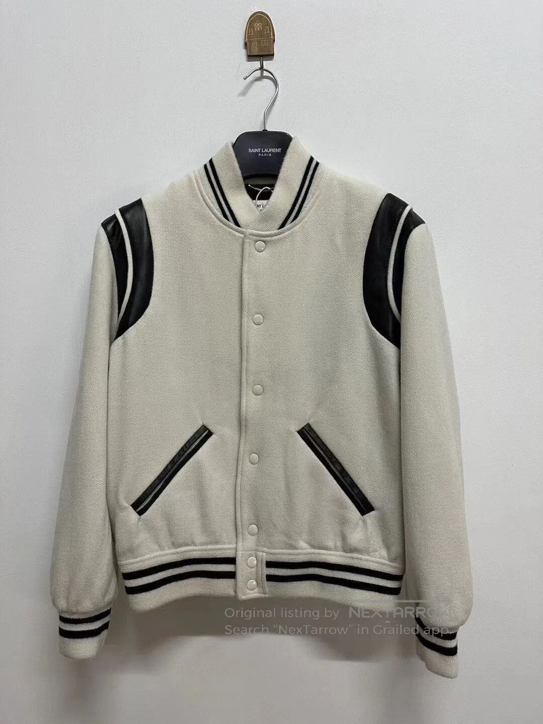 saint laurent black white baseball jacket.