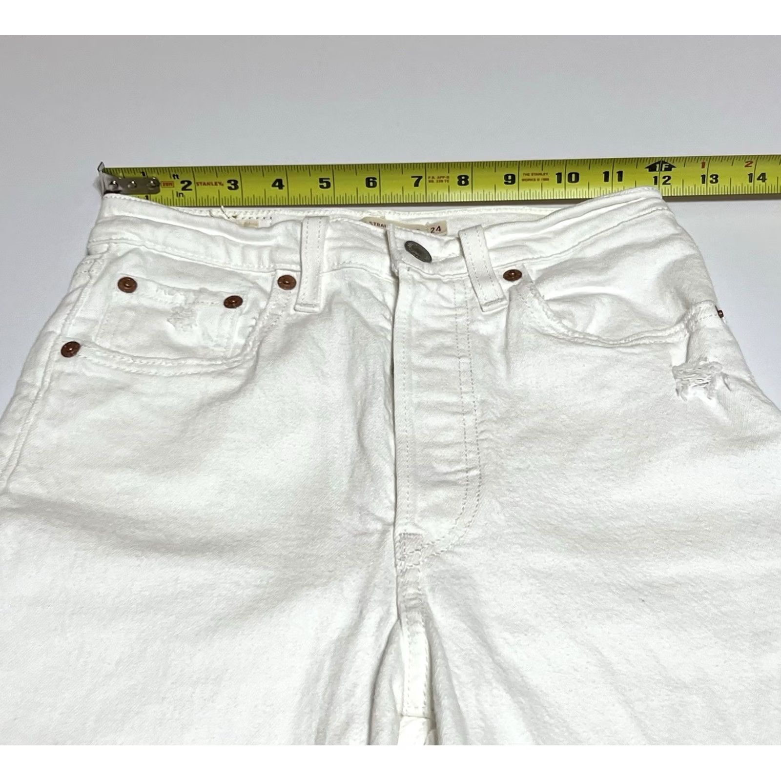 Levi's VINTAGE Levis Premium Ribcage Straight Ankle Jeans Womens 24x29 White Denim Size 42" / US 20 - 3 Thumbnail