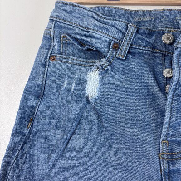 Old Navy Old Navy High Rise Straight Jean Women Blue Distressed 6 Size 28" / US 6 / IT 42 - 3 Thumbnail