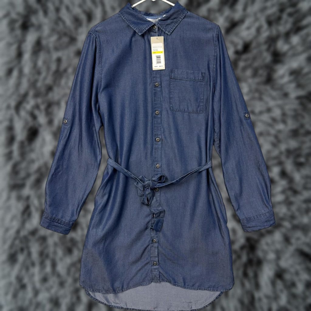 Kenneth Cole Womens Kenneth Cole Reaction Shirt Dress 10 Blue Tencel Chambray Belted Workwear Size L / US 10 / IT 46 - 1 Thumbnail