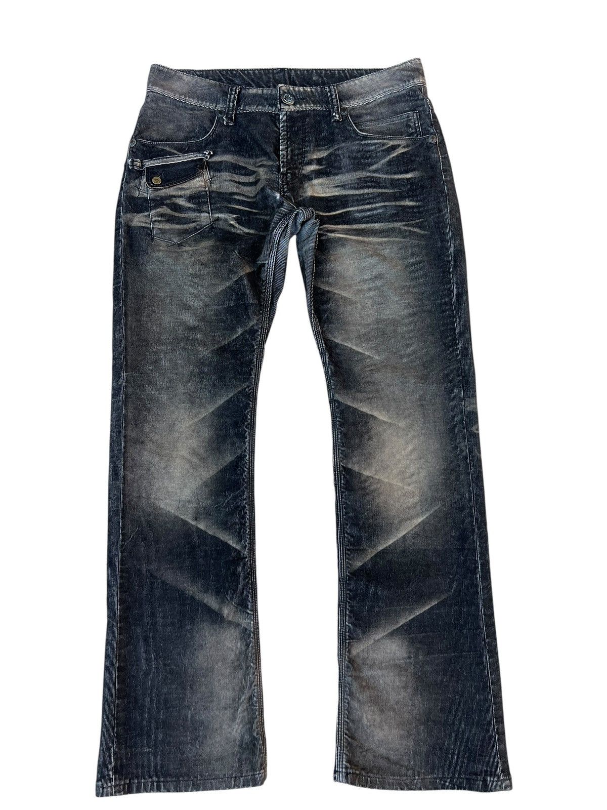 Vintage Rattle Trap Japan Distress Fade Stretch Corduroy Flare Jeans Size US 32 / EU 48 - 3 Thumbnail