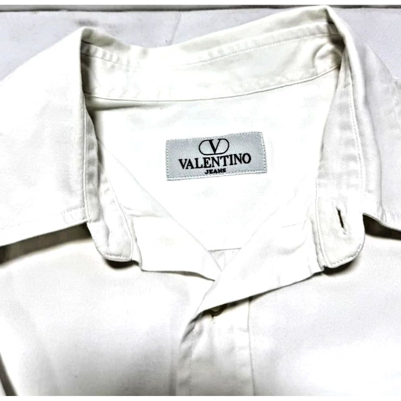 Valentino Valentino Button-Up Shirt Mens White Cotton Denim Long Sleeve - Size M, Casual, Fall/Spring/Summer, Regular Fit, Vintage No Size US M / EU 48-50 / 2 - 2 Thumbnail