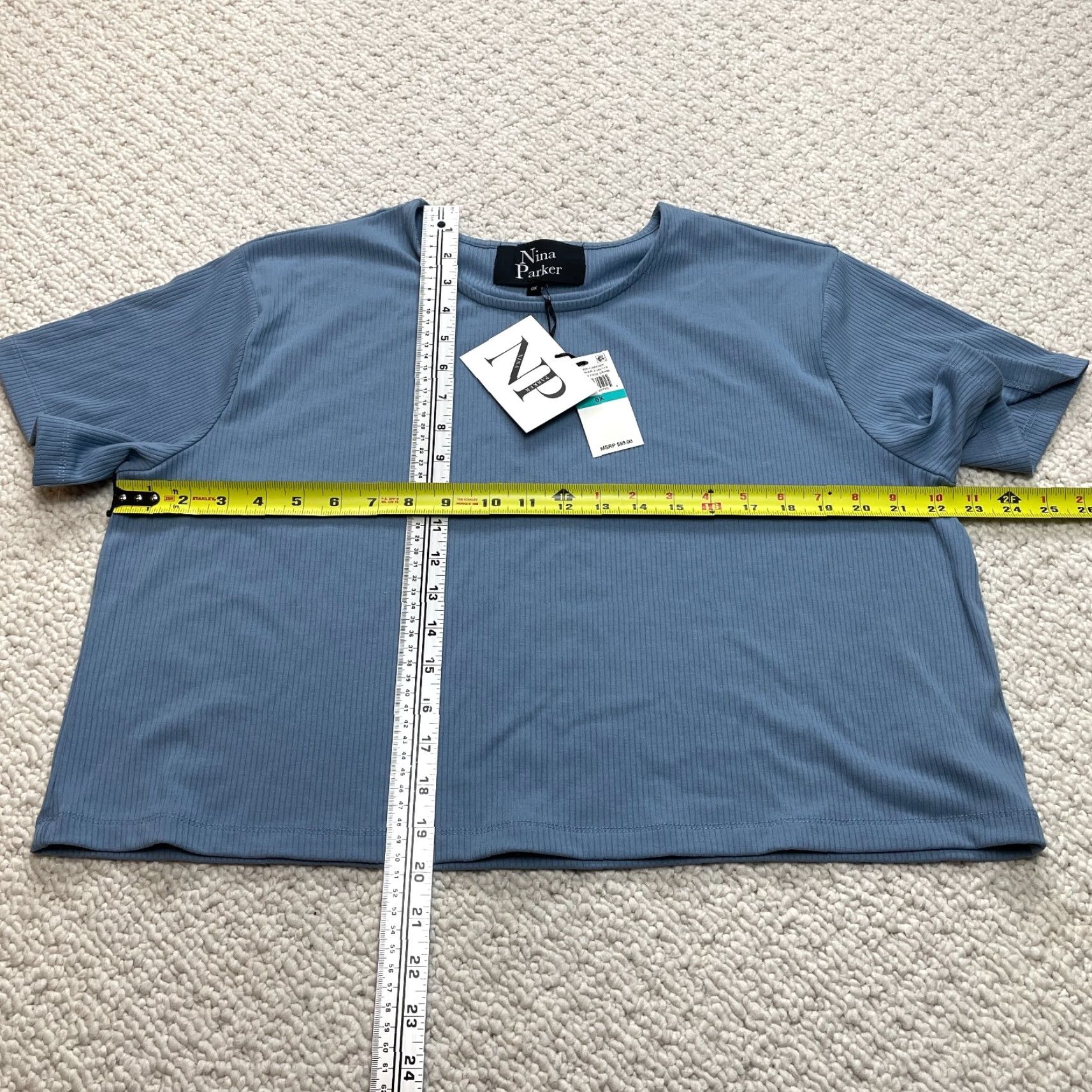Vintage Nina Parker Shirt Womens 0X Blue Cropped Short Sleeve Ribbed Soft New NWT T-Shirt Casual Womens 0X Blue Cropped Short Sleeve Size XL / US 12-14 / IT 48-50 - 6 Thumbnail