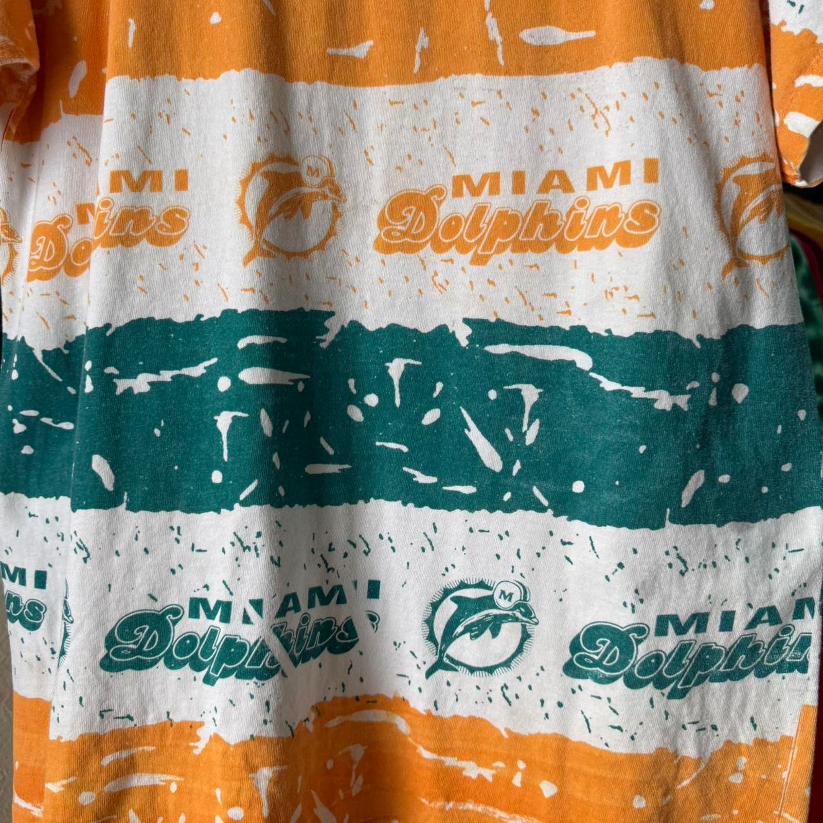 NFL × Vintage Vintage 90s Miami Dolphins NFL All Over Print T-Shirt Size US L / EU 52-54 / 3 - 4 Thumbnail