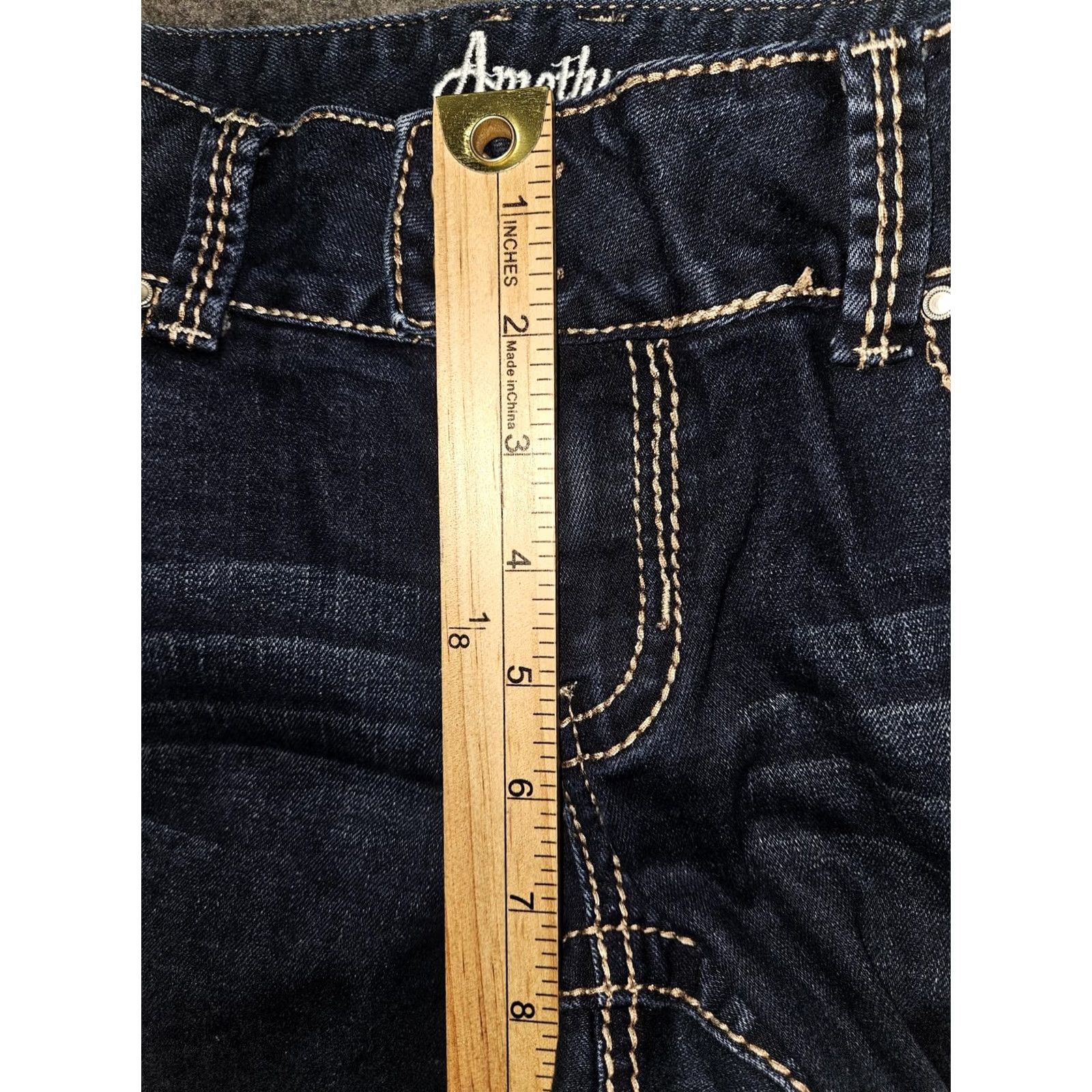 Vintage Amethyst Jeans Juniors 7 Dark Wash Low Rise Bootcut Stretch Rhinestone Pockets Jeans Women's/Teens Size 28" / US 6 / IT 42 - 5 Thumbnail