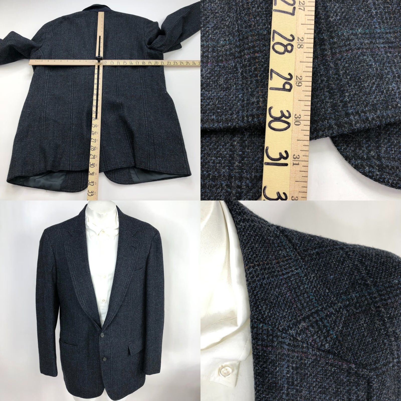 Vintage Cricketeer 42 Wool Tweed Like Plaid Two-Button Sport Coat Jacket Gray Blue Mens Size US XS / EU 42 / 0 - 9 Thumbnail
