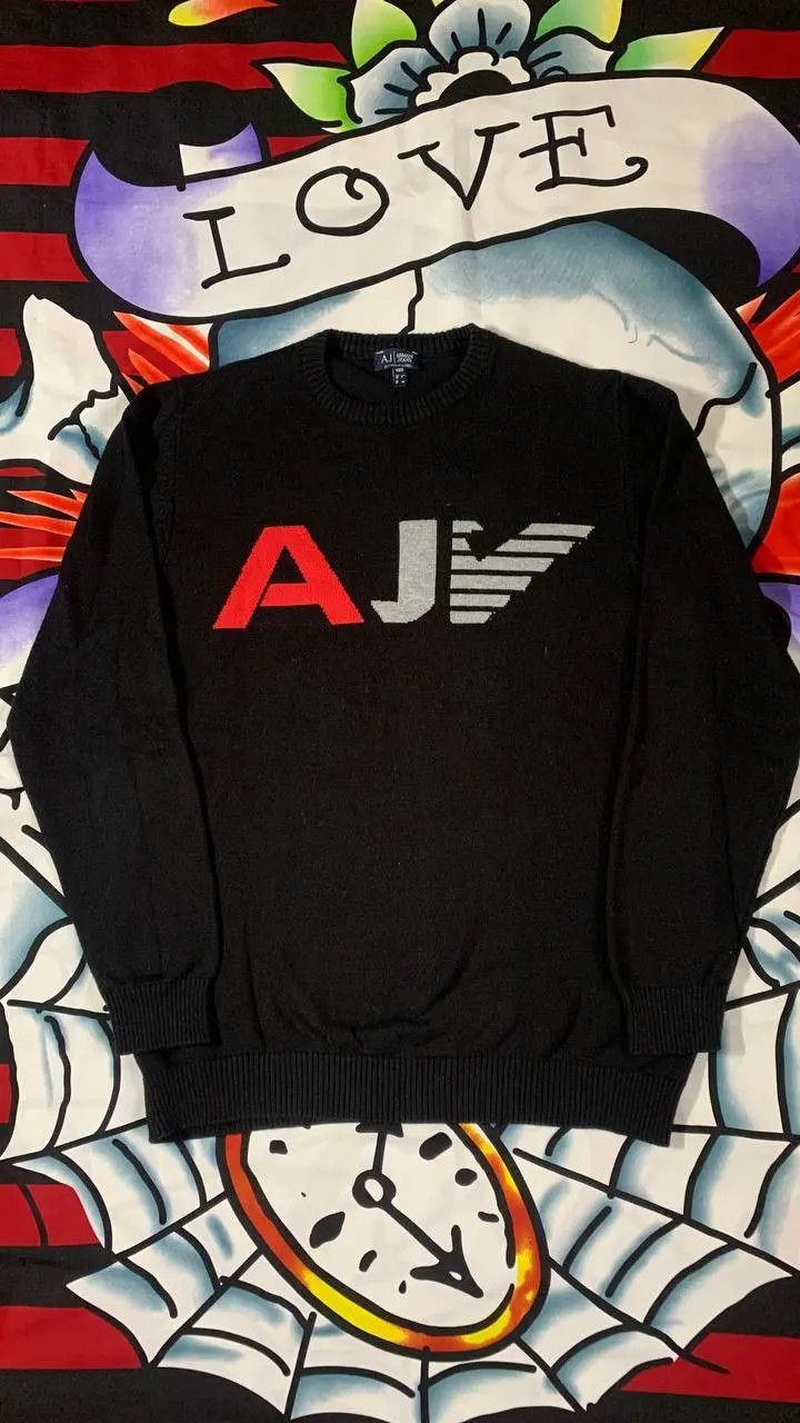 Emporio Armani Armani Jeans big logo knit sweater vintage black M size Size US M / EU 48-50 / 2 - 1 Thumbnail