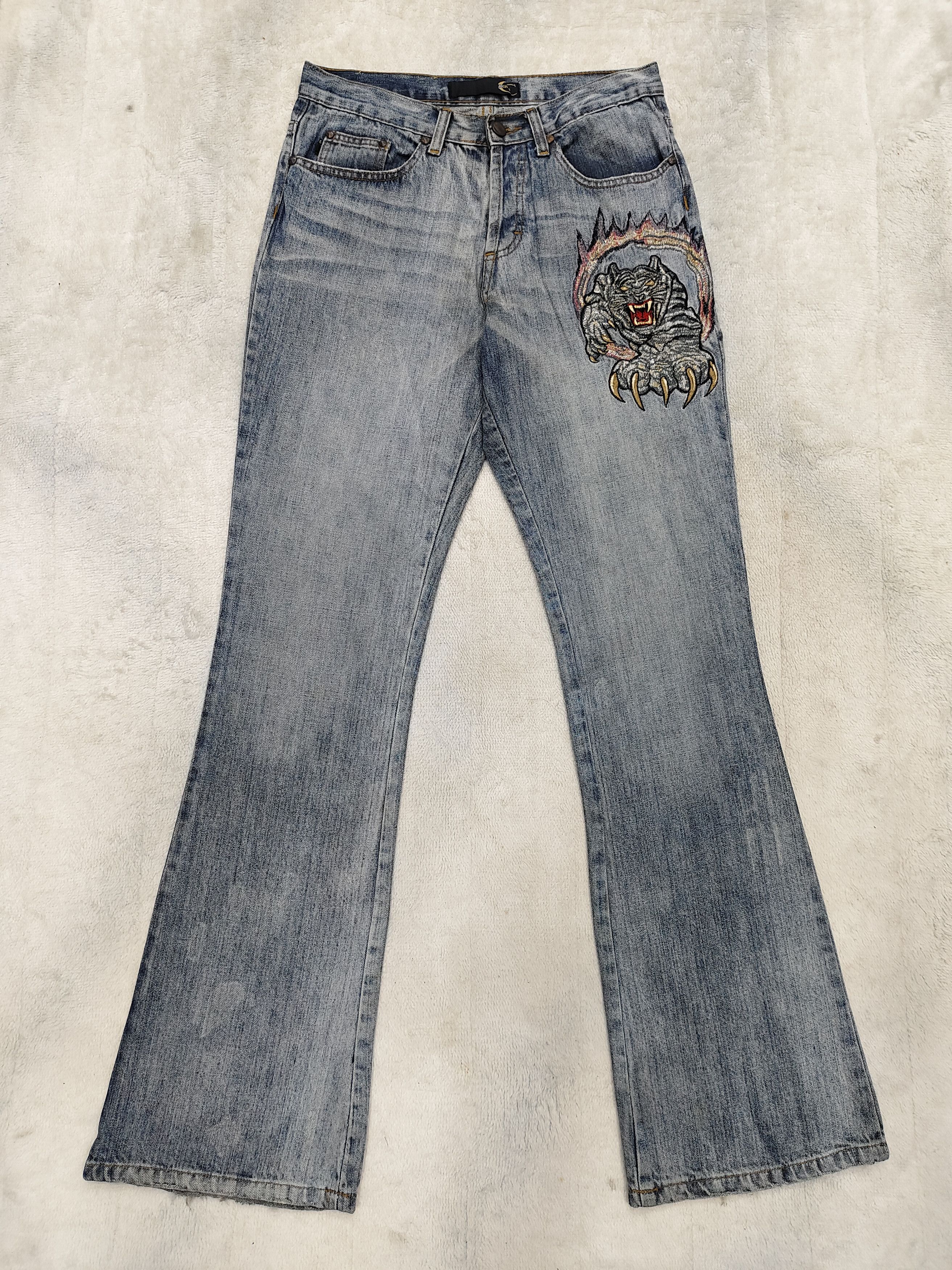 Just Cavalli 90s Just Cavalli❤️‍🔥Tiger Embroidered Y2K Rock Glam Flare Size 29" - 2 Thumbnail
