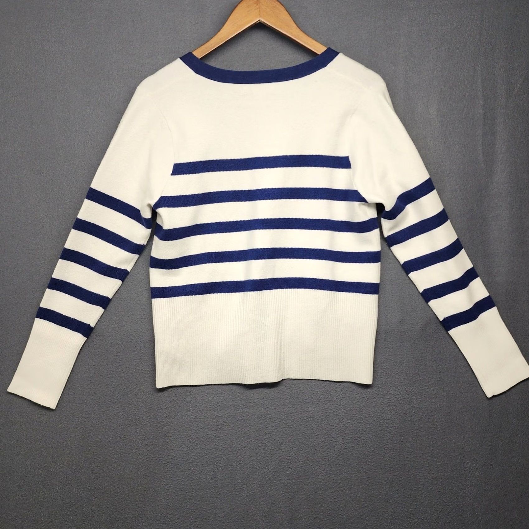 Rachel Zoe VINTAGE Rachel Zoe Cardigan Women Medium Blue Stripe Gold Button Nautical Yacht Boating Cardigan Size M / US 6-8 / IT 42-44 - 2 Thumbnail
