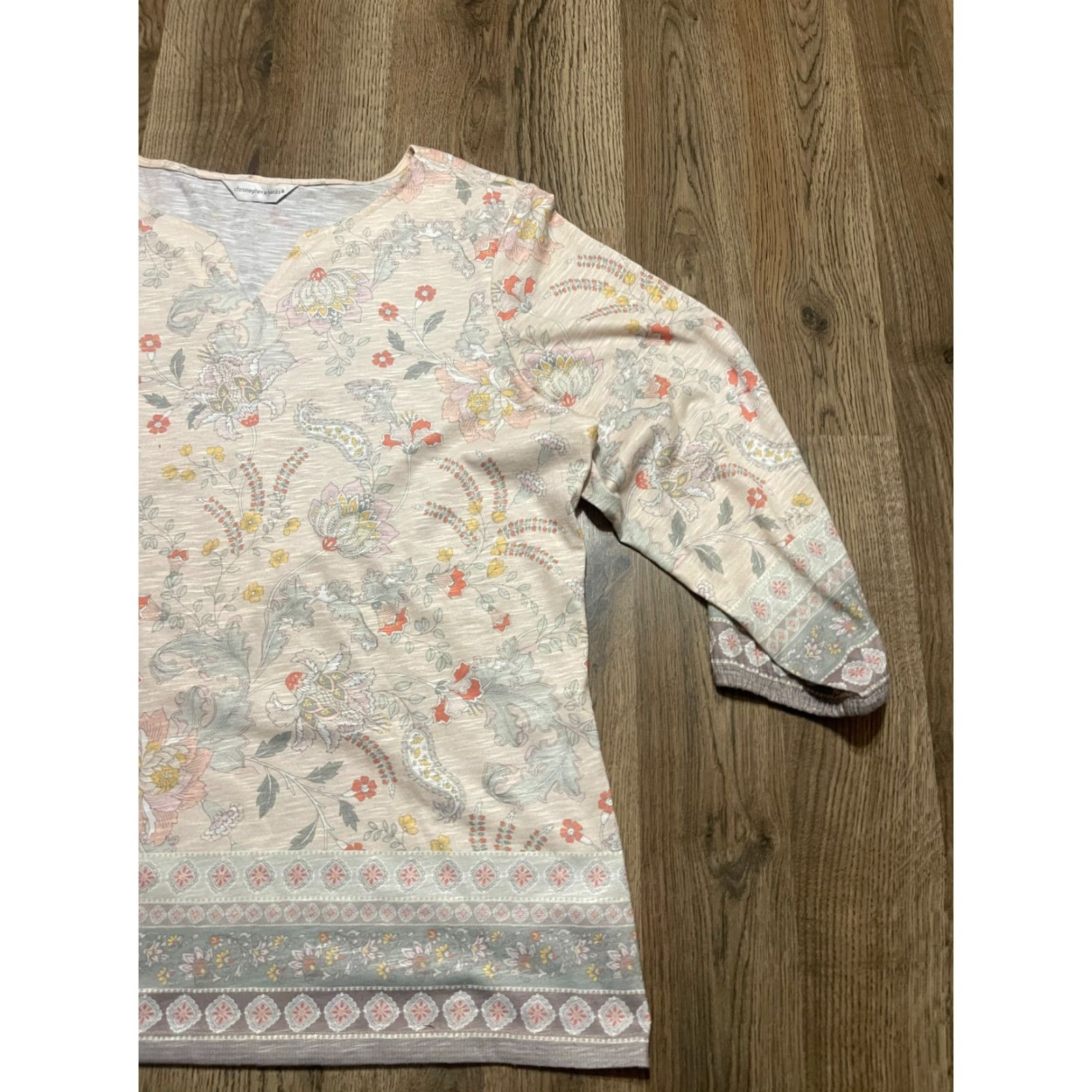 Vintage Christopher&Banks Shirt Women XL White Floral V-Neck Long Sleeve T-Shirt Casual Modern Basic - Womens Size XL / US 12-14 / IT 48-50 - 4 Thumbnail