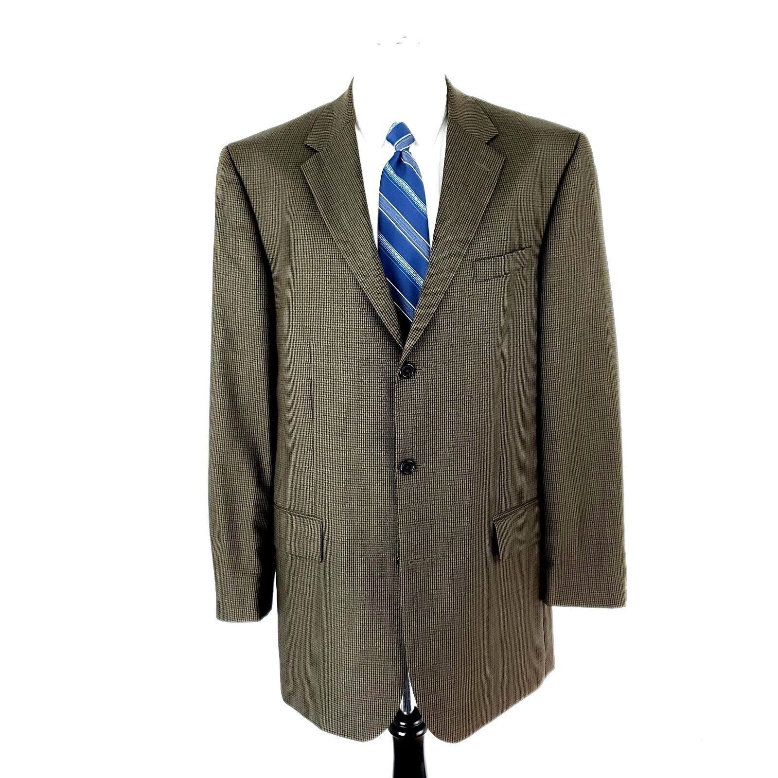 Nautica Nautica Wool 3 Button Blazer 42L Dark Beige Houndstooth Wind Size 42L - 3 Thumbnail