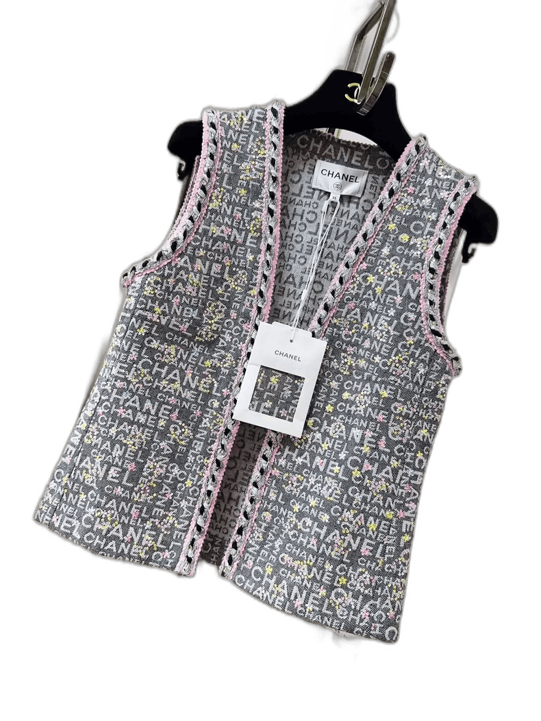 Chanel Chanel Gray Denim Sequin Logo Vest Size S / US 4 / IT 40 - 1 Thumbnail