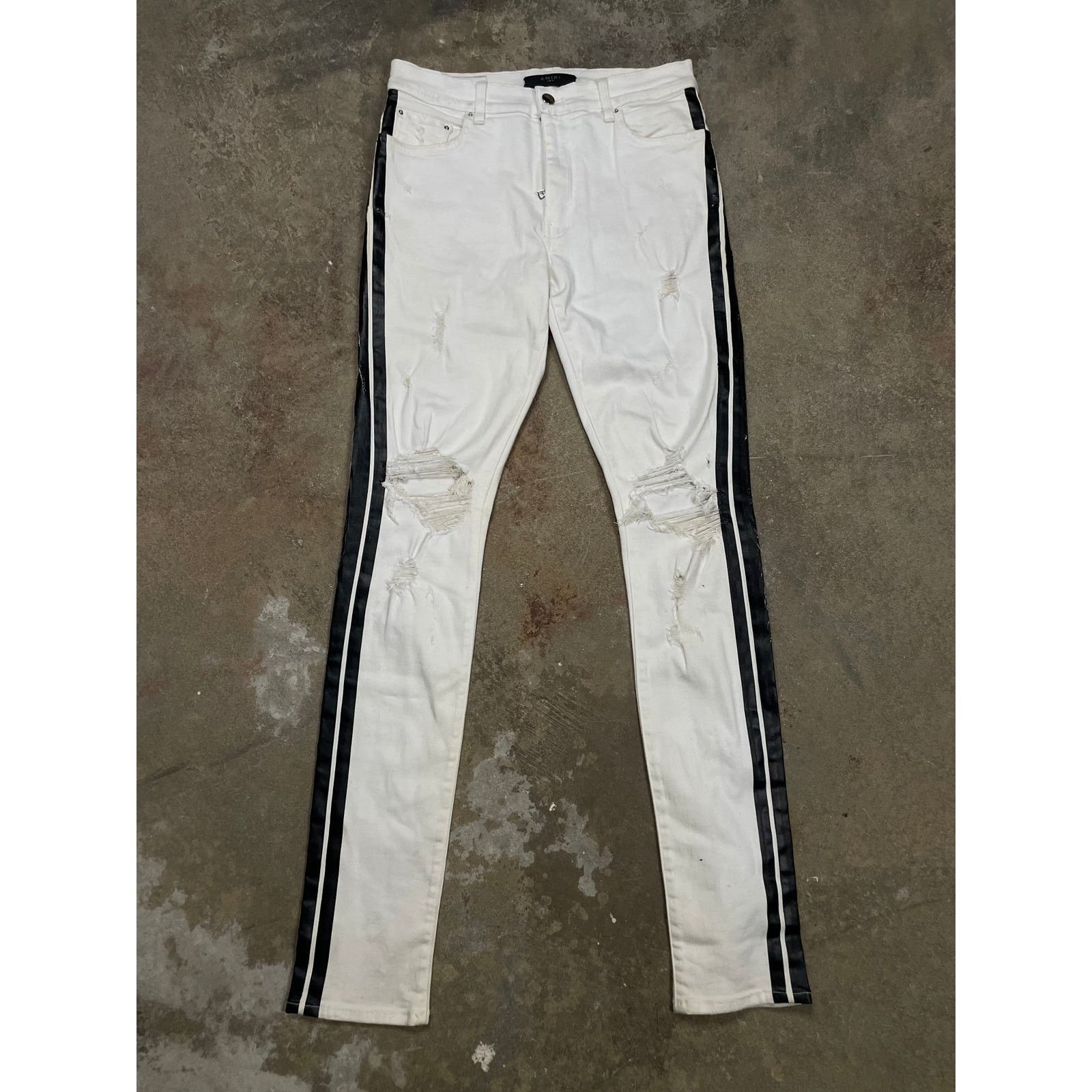Amiri Amiri Jeans White Black Stripe Used 31 Size US 31 - 1 Thumbnail