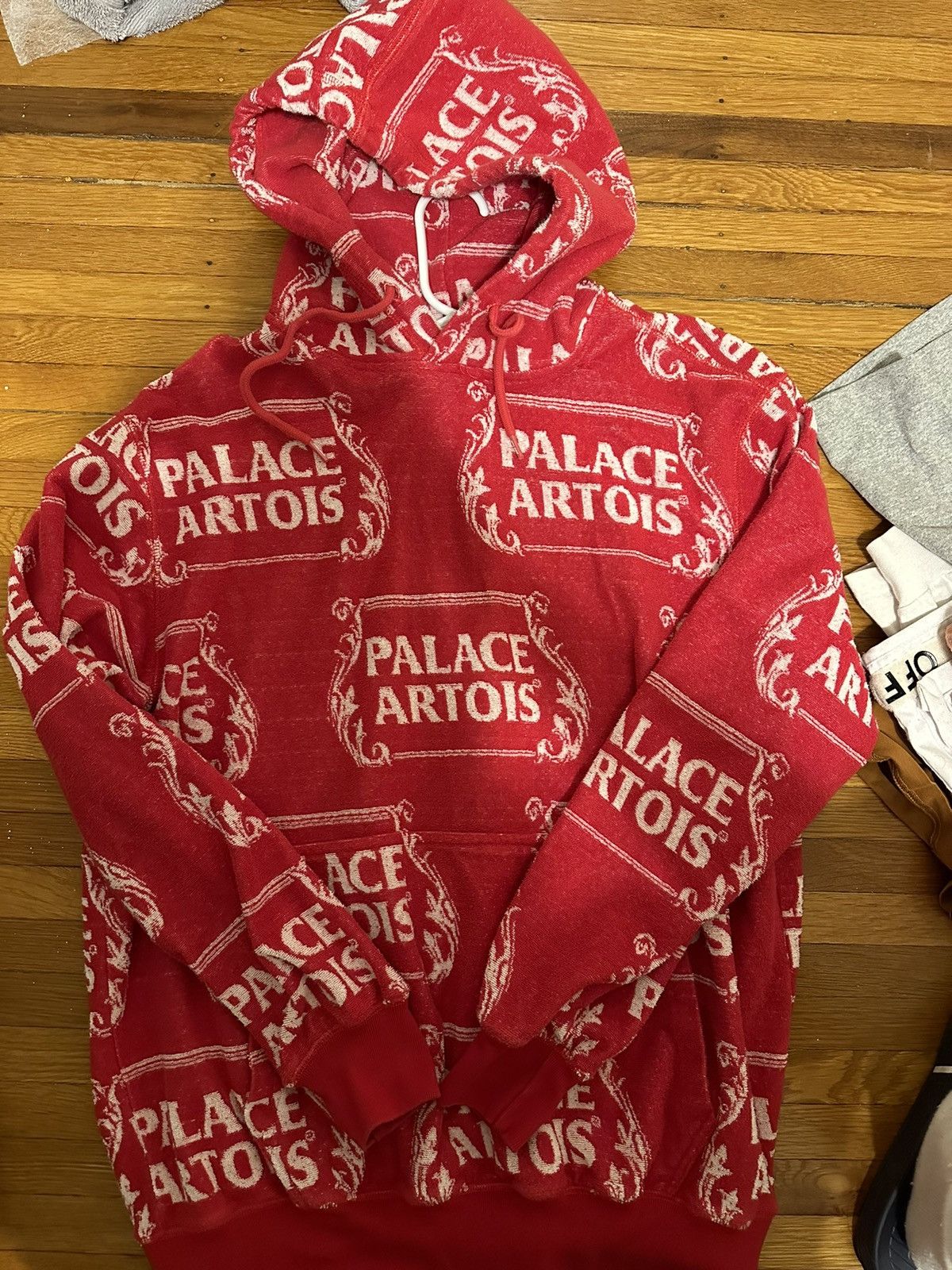 image of Palace Stella Artois Towel Hoodie in Red, Men's (Size Large)