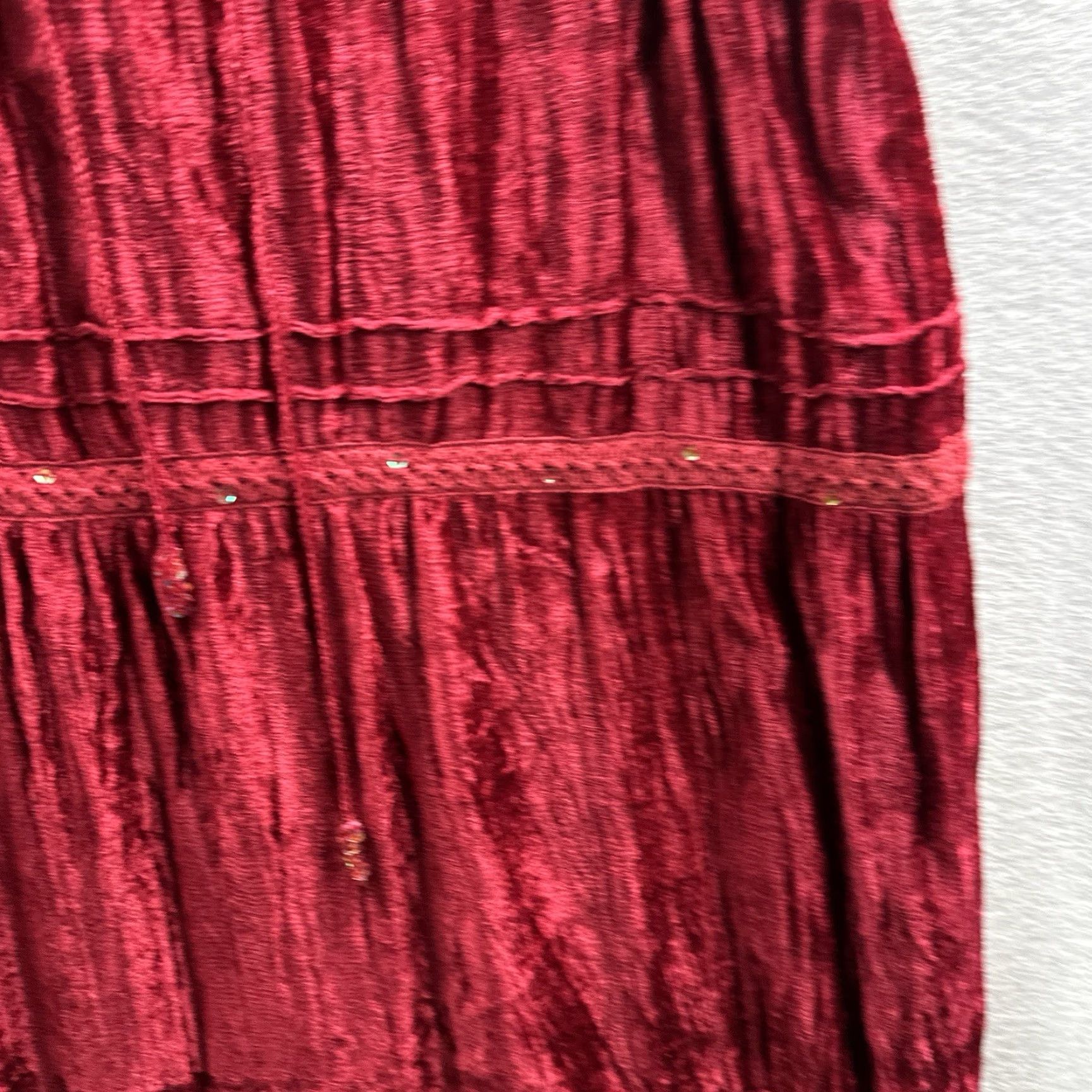 Velvet VINTAGE JFW Skirt Womens M Midi Velvet Bohemian Red Boho Dressy A-Line 90s Size 32" / US 10 / IT 46 - 7 Thumbnail