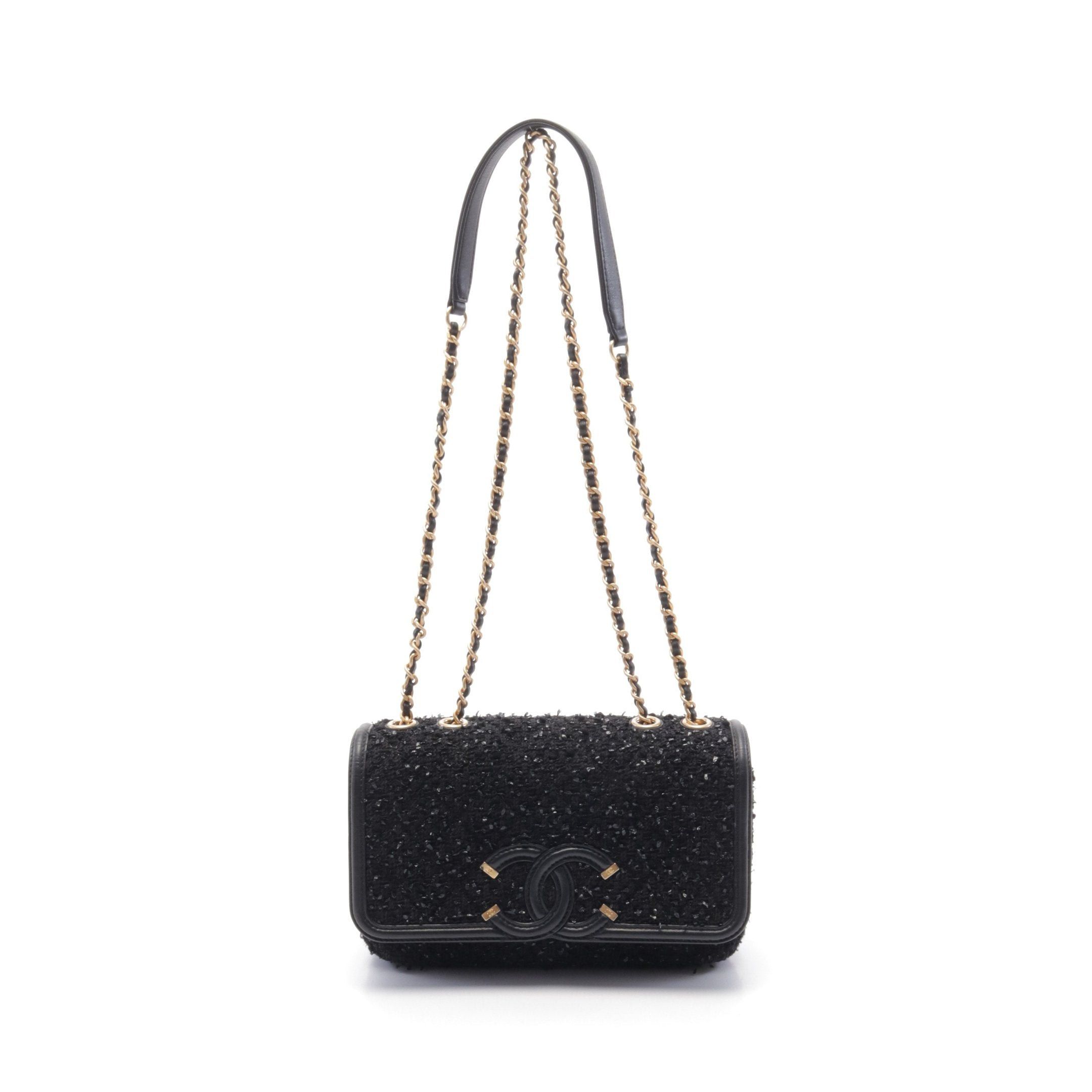 Chanel Chanel Cc Filigree Chain Shoulder Bag Tweed Leather Black Gold Hardware Size ONE SIZE - 1 Thumbnail