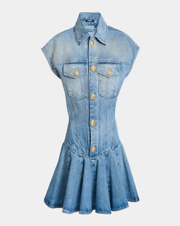 Balmain o1s1wg111025 Denim Mini Dress in Light Blue Size M / US 6-8 / IT 42-44 - 1 Thumbnail