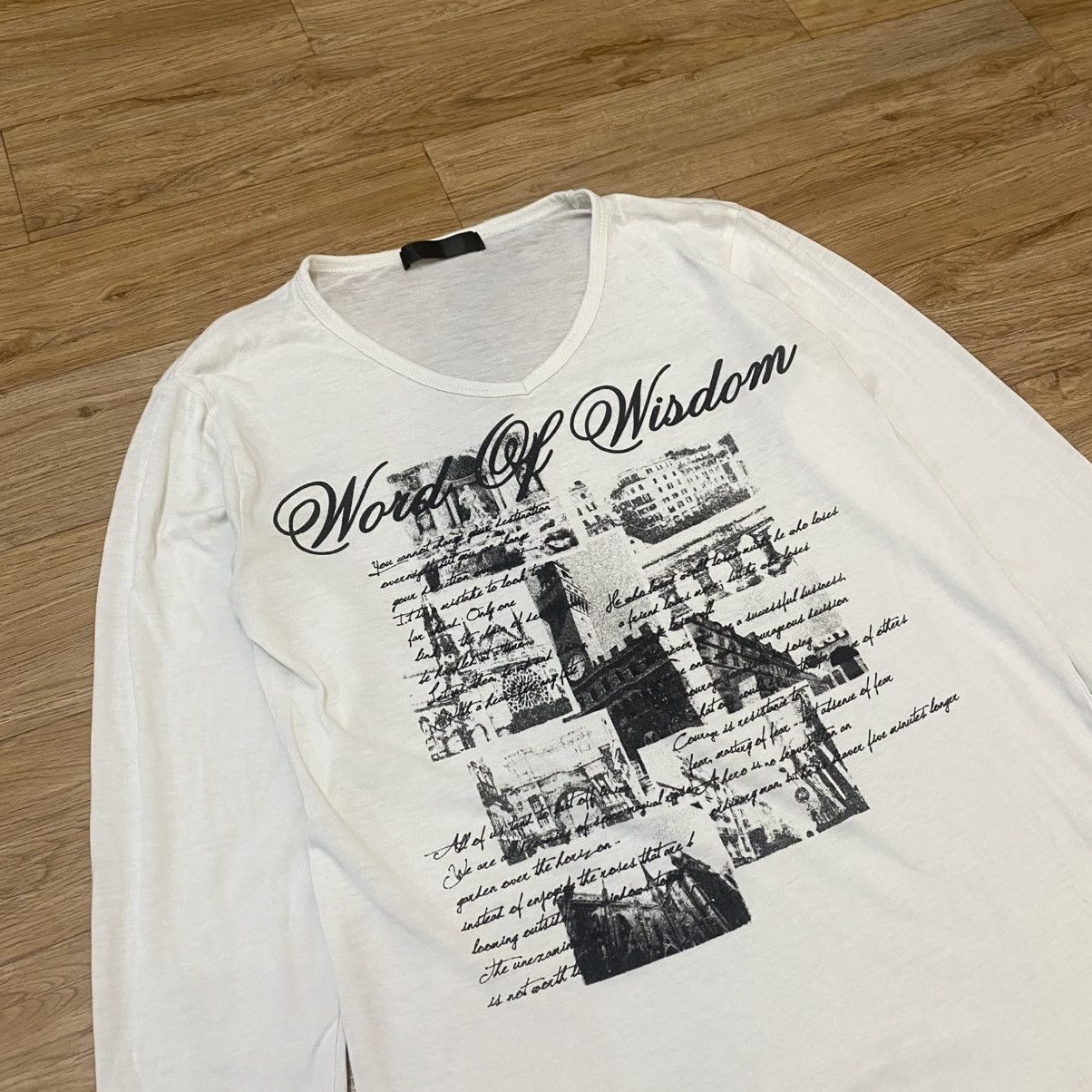 Japanese Brand 2000s Vkei Style V-Neck Poem Long Sleeve T-Shirt White Size US S / EU 44-46 / 1 - 2 Thumbnail