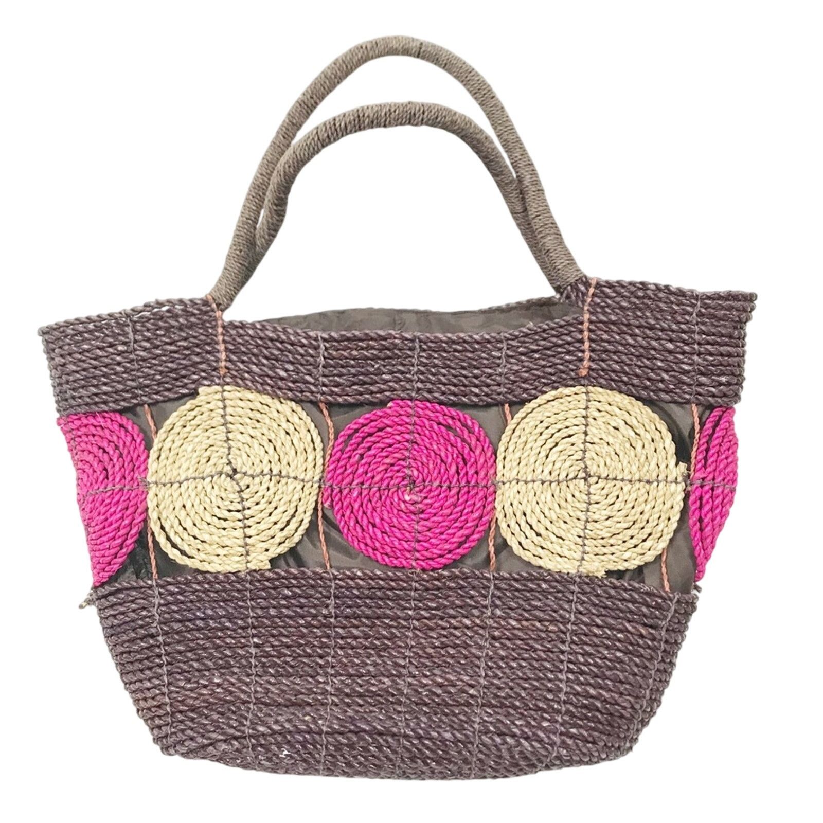 Other Braided Straw Bag Circle Detail Drawstring Closure Size ONE SIZE - 2 Thumbnail