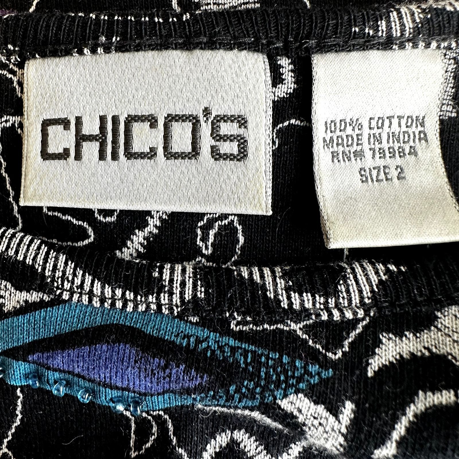 Chicos Chico's Abstract Print Tank Top Sequin Black Blue 2 Large Size L / US 10 / IT 46 - 3 Thumbnail