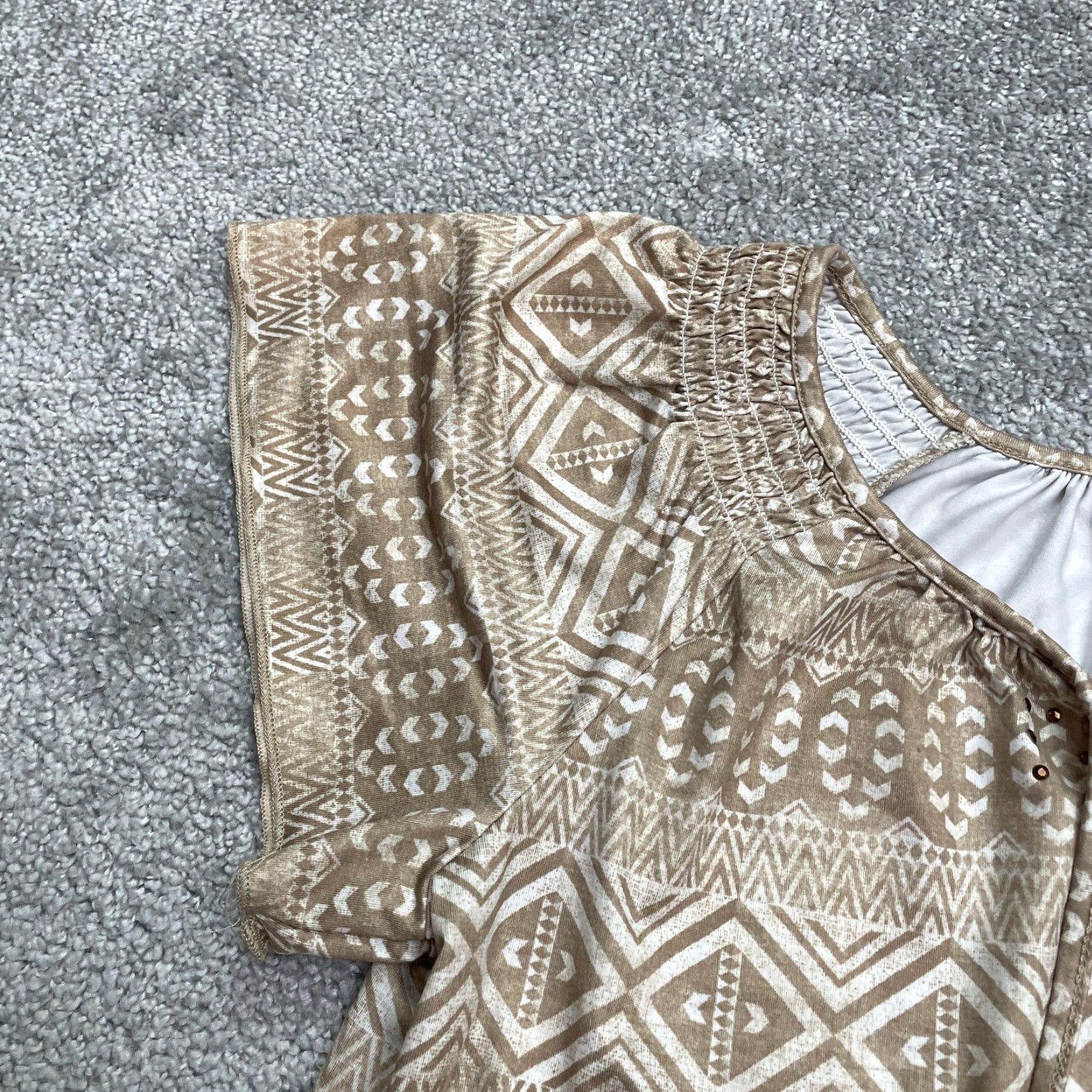 Vintage Unbranded Aztec Tunic Blouse Womens Small Brown White Geometric Short Sleeve Top Size S / US 4 / IT 40 - 5 Thumbnail
