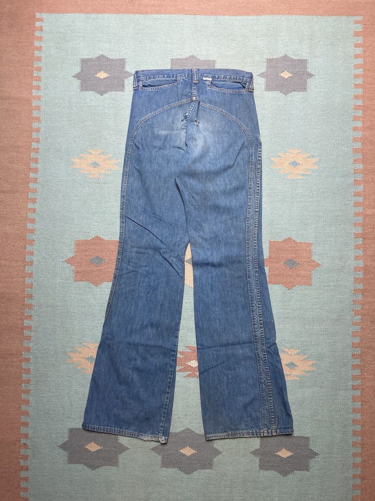 Vintage 1970s denim bell bottom jeans flare wide distressed 28x33 Size 28" / US 6 / IT 42 - 1 Thumbnail