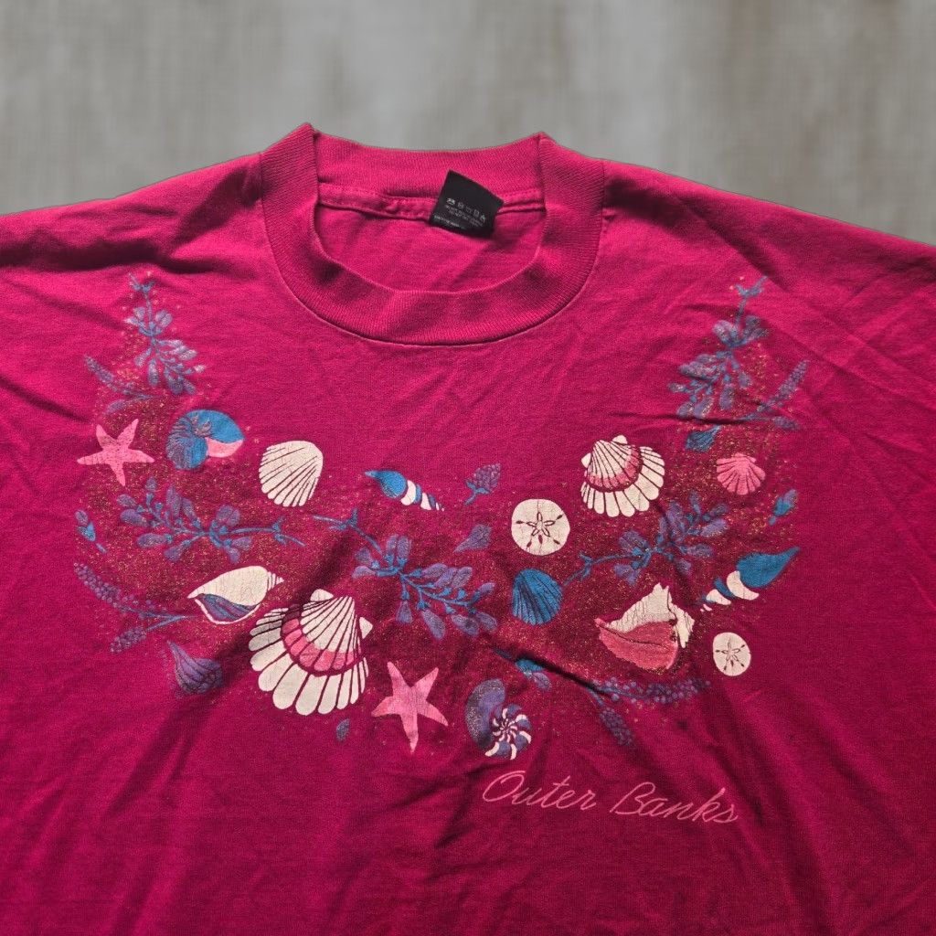 Vintage VINTAGE Unbranded Women's T-Shirt OBX Outer Banks NC Floral Short Sleeve Pink Cotton Blend 2XL Summer Casual Size XXL / US 16-18 / IT 52-54 - 1 Thumbnail