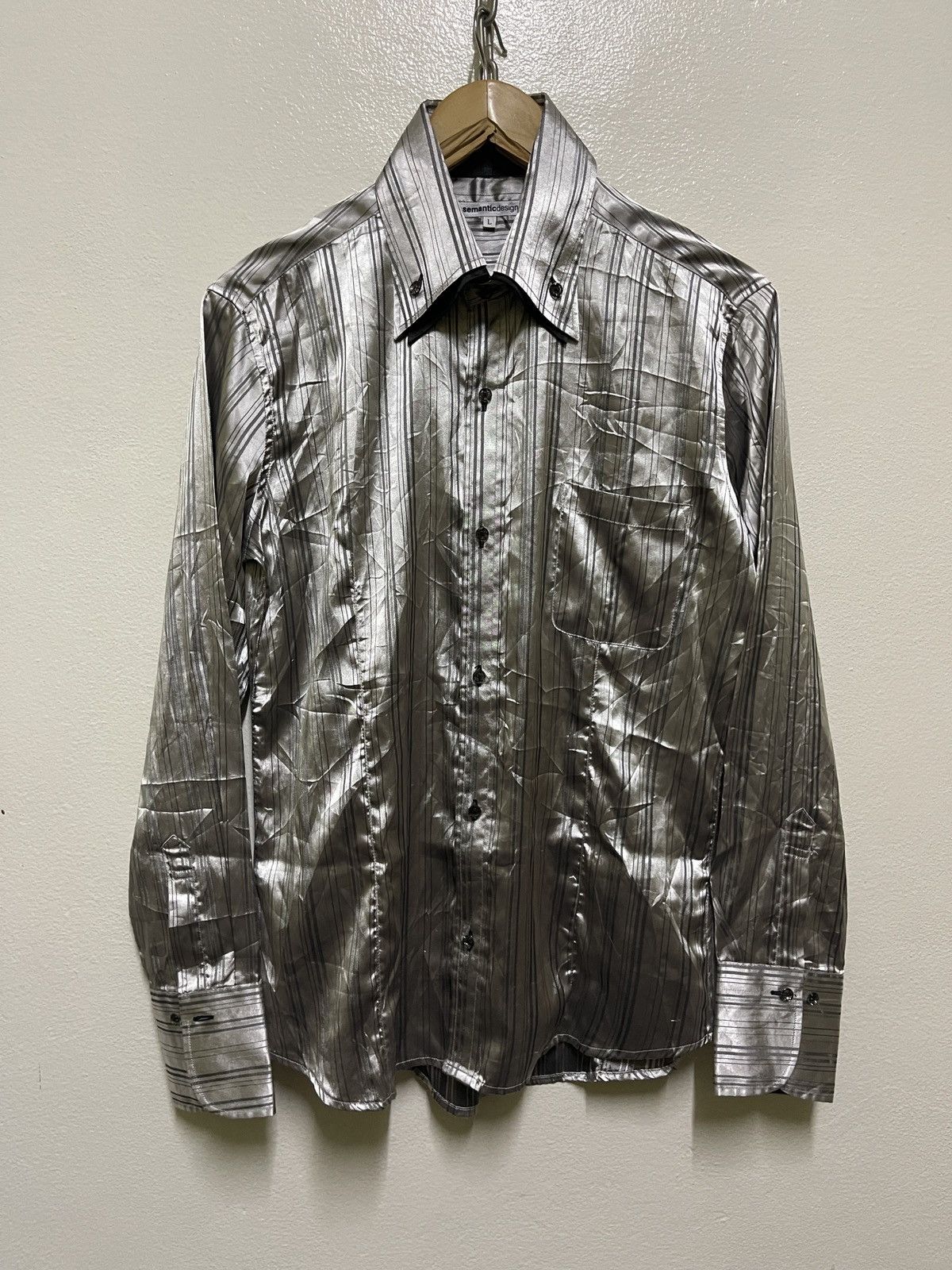 Japanese Brand × semanticdesign Semantic Design Silver Striped Shirt Size US L / EU 52-54 / 3 - 1 Thumbnail