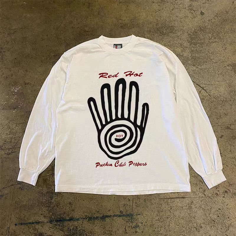 Vintage White street washed retro palm print long-sleeved T-shirt Size US L / EU 52-54 / 3 - 1 Thumbnail