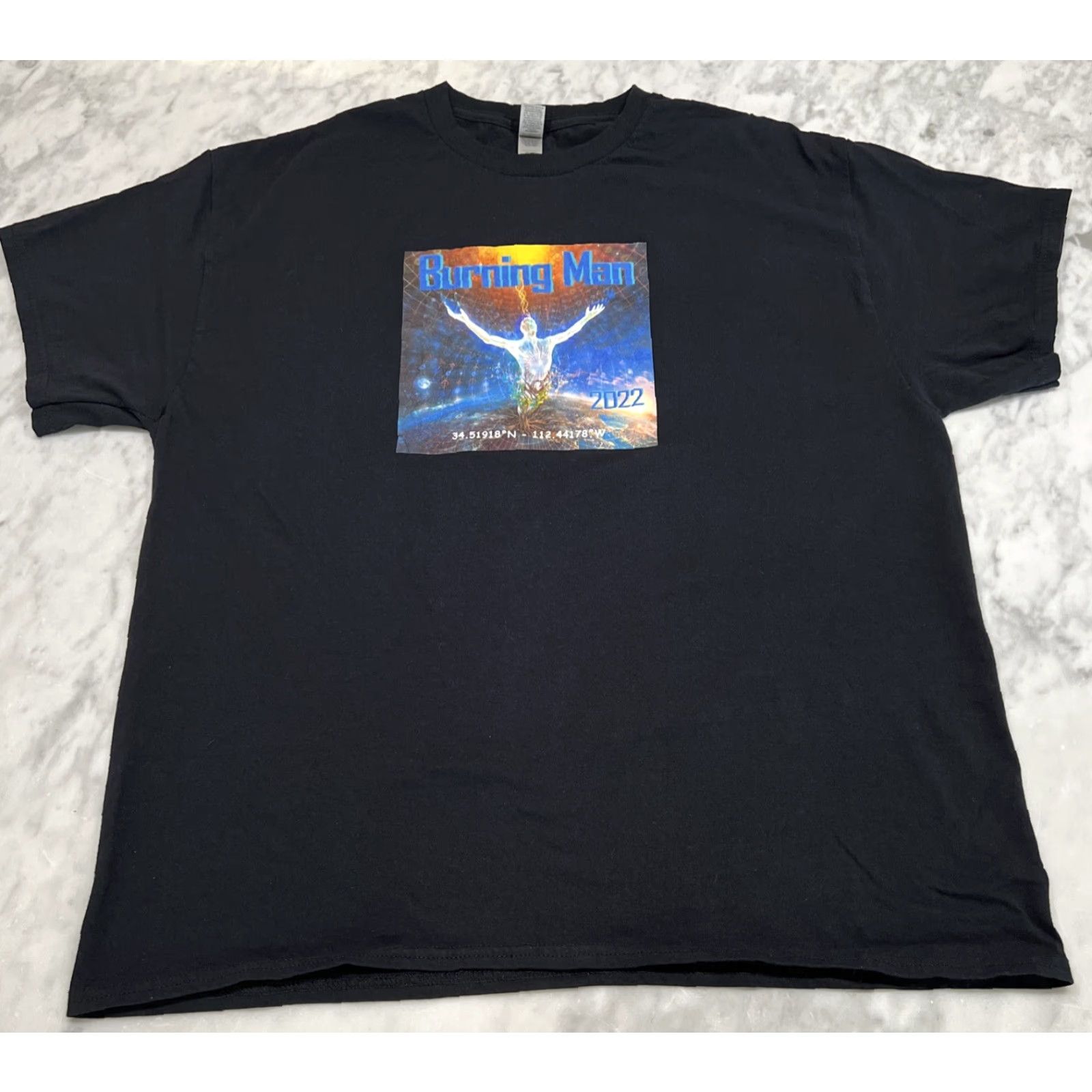 Gildan 2022 Burning Man XL Graphic Black T Shirt Gildan Tag Men Short Sleeve Crew Neck Cotton Graphic Print Shirt Regular Pattern Music Vintage: No Men Size US XL / EU 56 / 4 - 3 Thumbnail