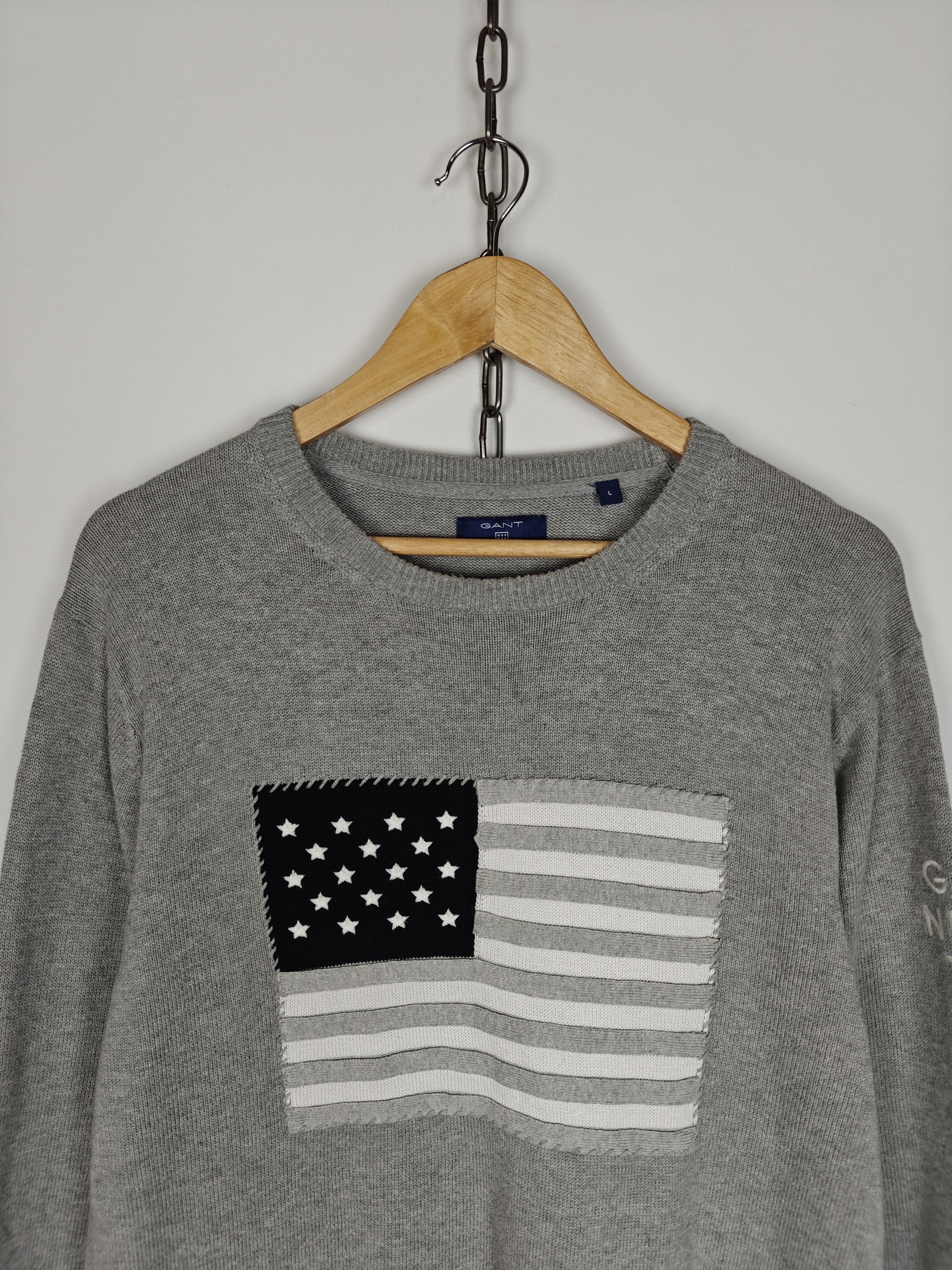 Gant Gant Knit Sweater Crewneck Cener USA Flag Logo Gray size L Size US L / EU 52-54 / 3 - 2 Thumbnail