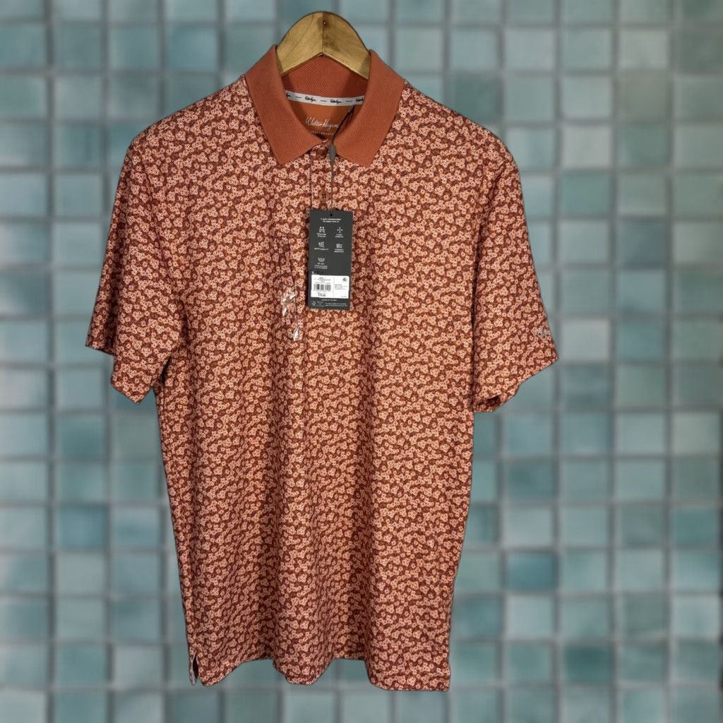 Vintage Walter Hagen Performance 11 Golf Polo Shirt Dogwood Ditsy Leaf Orange Small Mens Polo Shirt Size US S / EU 44-46 / 1 - 1 Thumbnail