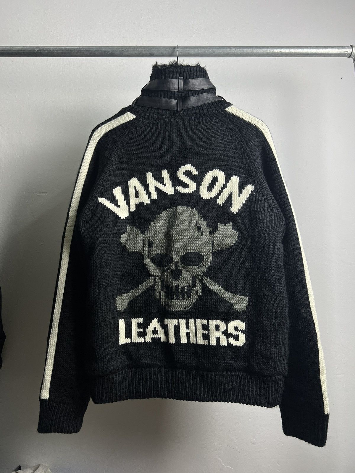 新品 XL VANSON バンソン スカルニット ファー ジャケット　ブラック
