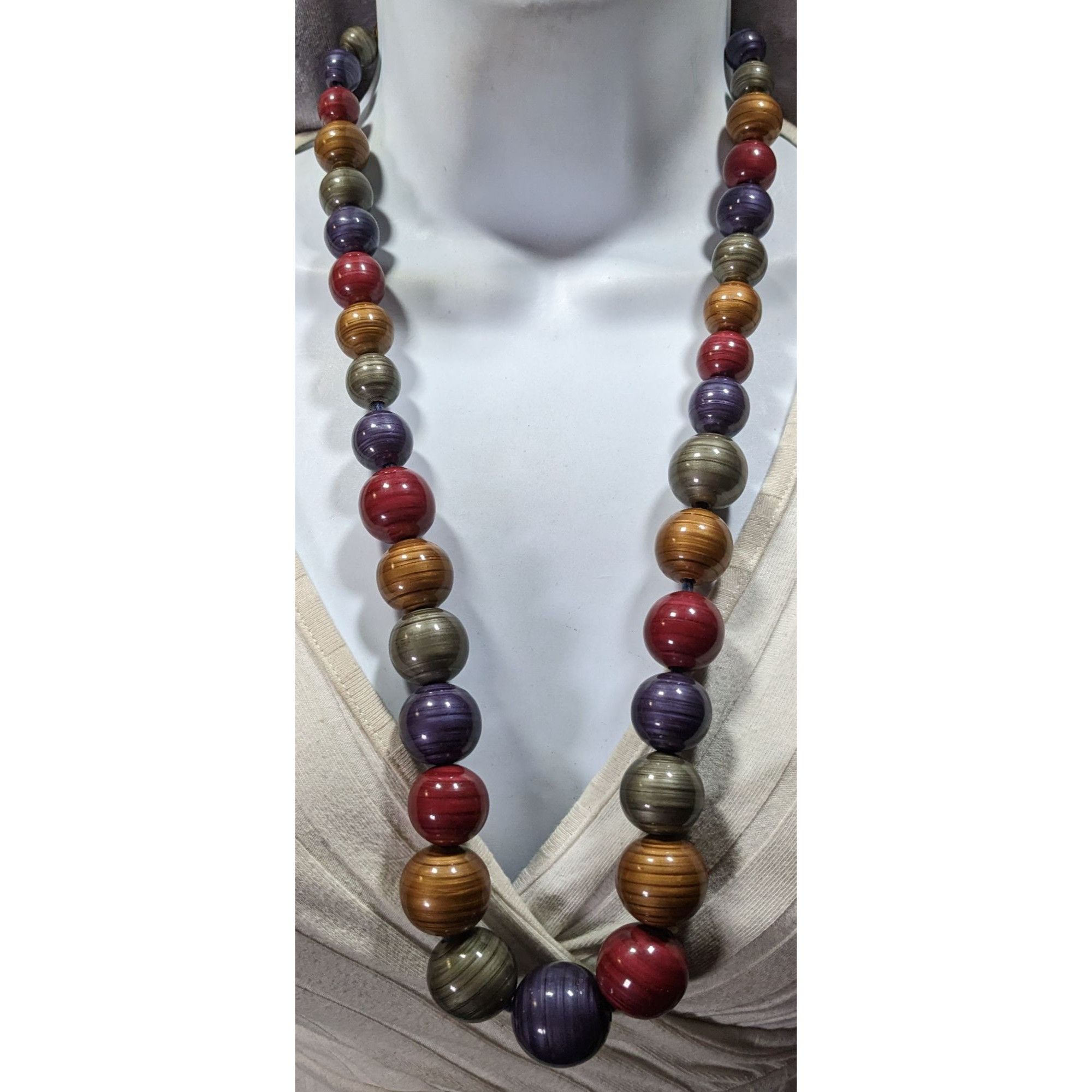 Other Vintage Jewel Tone Metallic Swirl Beaded Necklace Size ONE SIZE - 5 Thumbnail