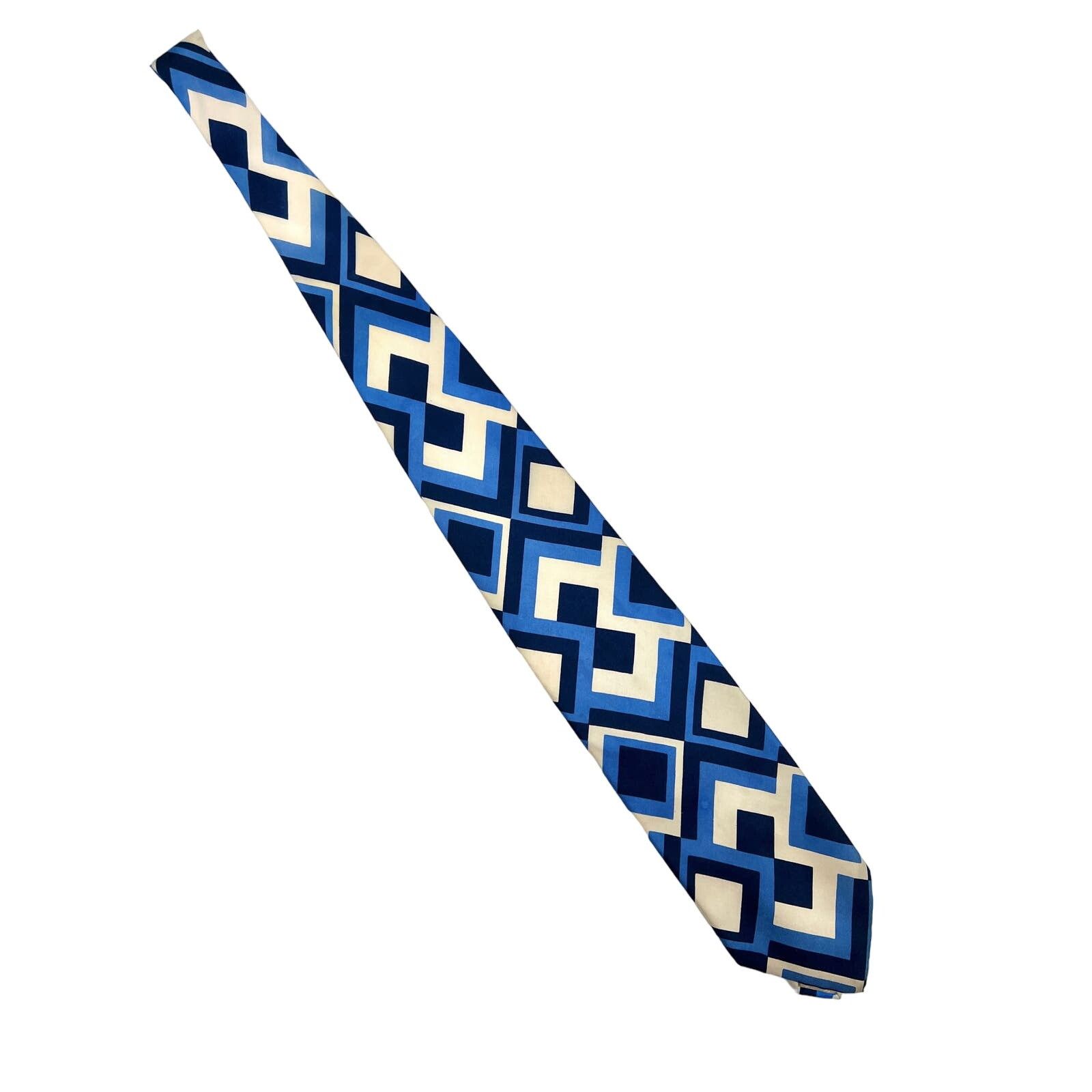 Dior Christian Dior Vintage 70s Silk Geometric Tie Blue White Size ONE SIZE - 2 Thumbnail