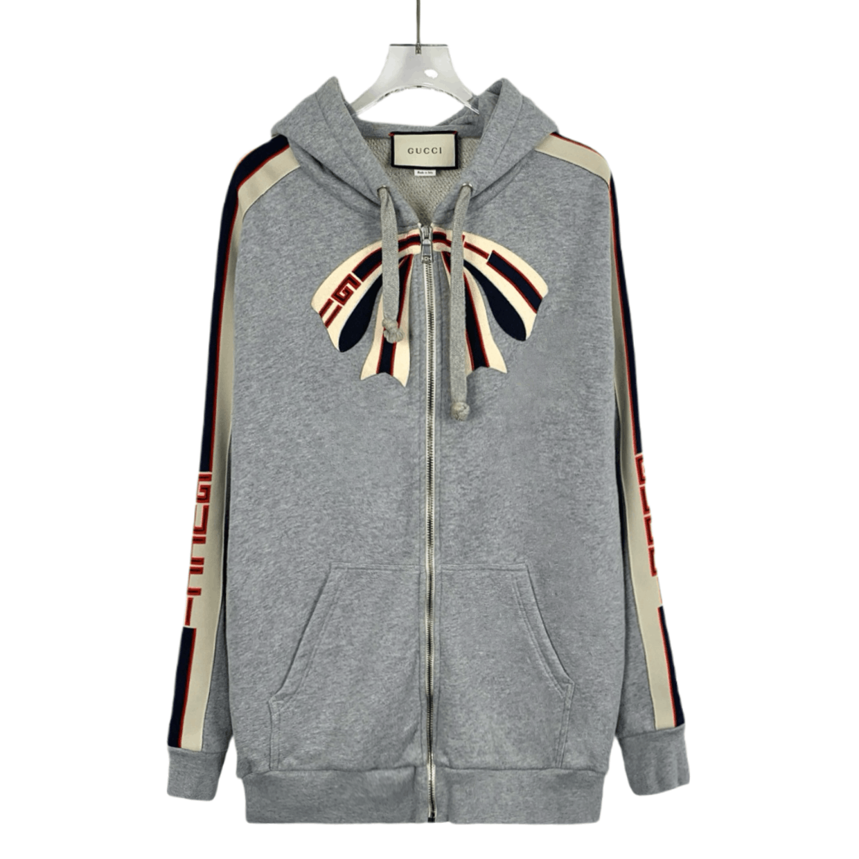 Gucci Gucci Grey Bow Logo Cotton Zip-Up Hoodie (Size M) Size M / US 6-8 / IT 42-44 - 1 Thumbnail