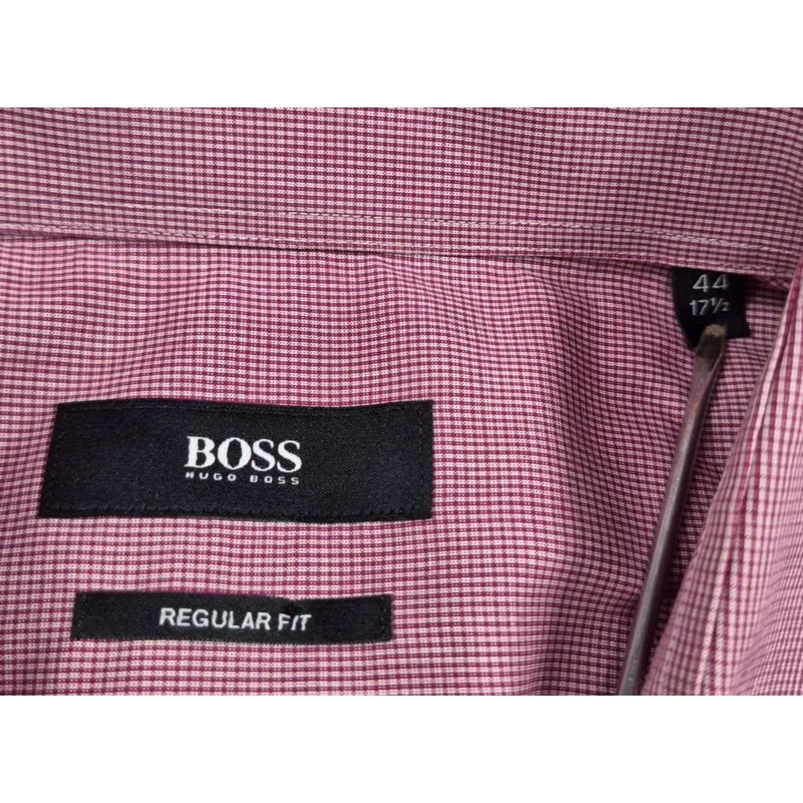 Hugo Boss HUGO BOSS Dress Shirt Mens 17.5 34/35 Pink Check Cotton Long Sleeve Button Up Shirt Size 48R - 5 Thumbnail