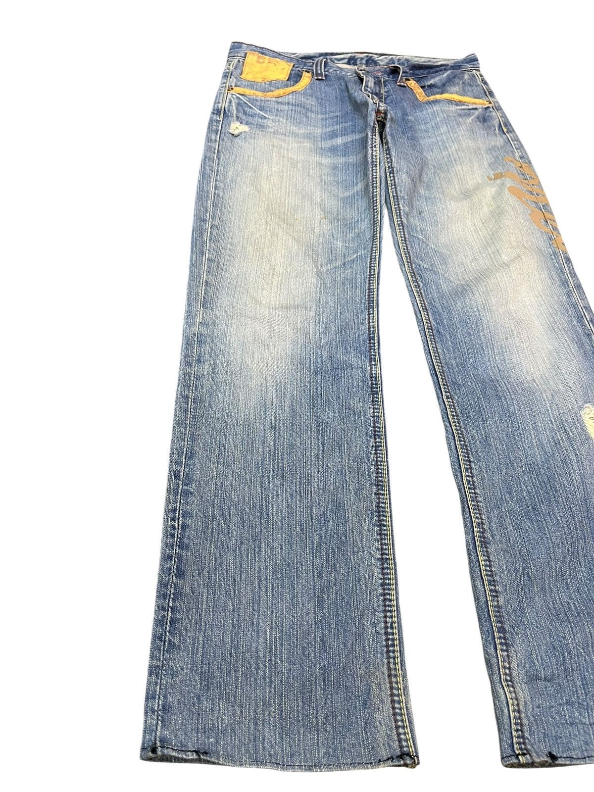 14th Addiction × Japanese Brand × Yasuyuki Ishii Vintage Japanese Brand Note Printed Worn Look Denim Size US 32 / EU 48 - 6 Thumbnail