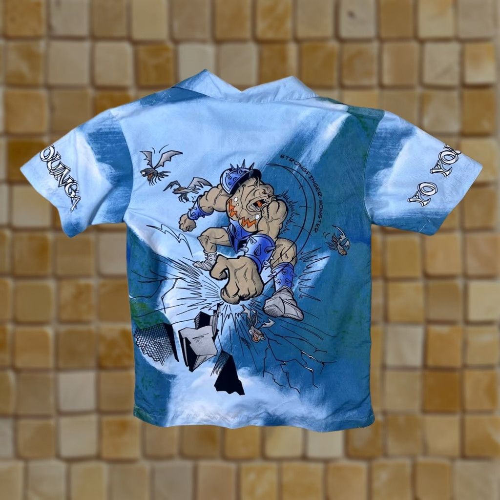 Vintage WXY Monster Anime Manga Graphic Blue Polyester Shirt XS 152, Button-Up, Collared, Regular Fit, Mens, 90s Era Size US XS / EU 42 / 0 - 1 Thumbnail