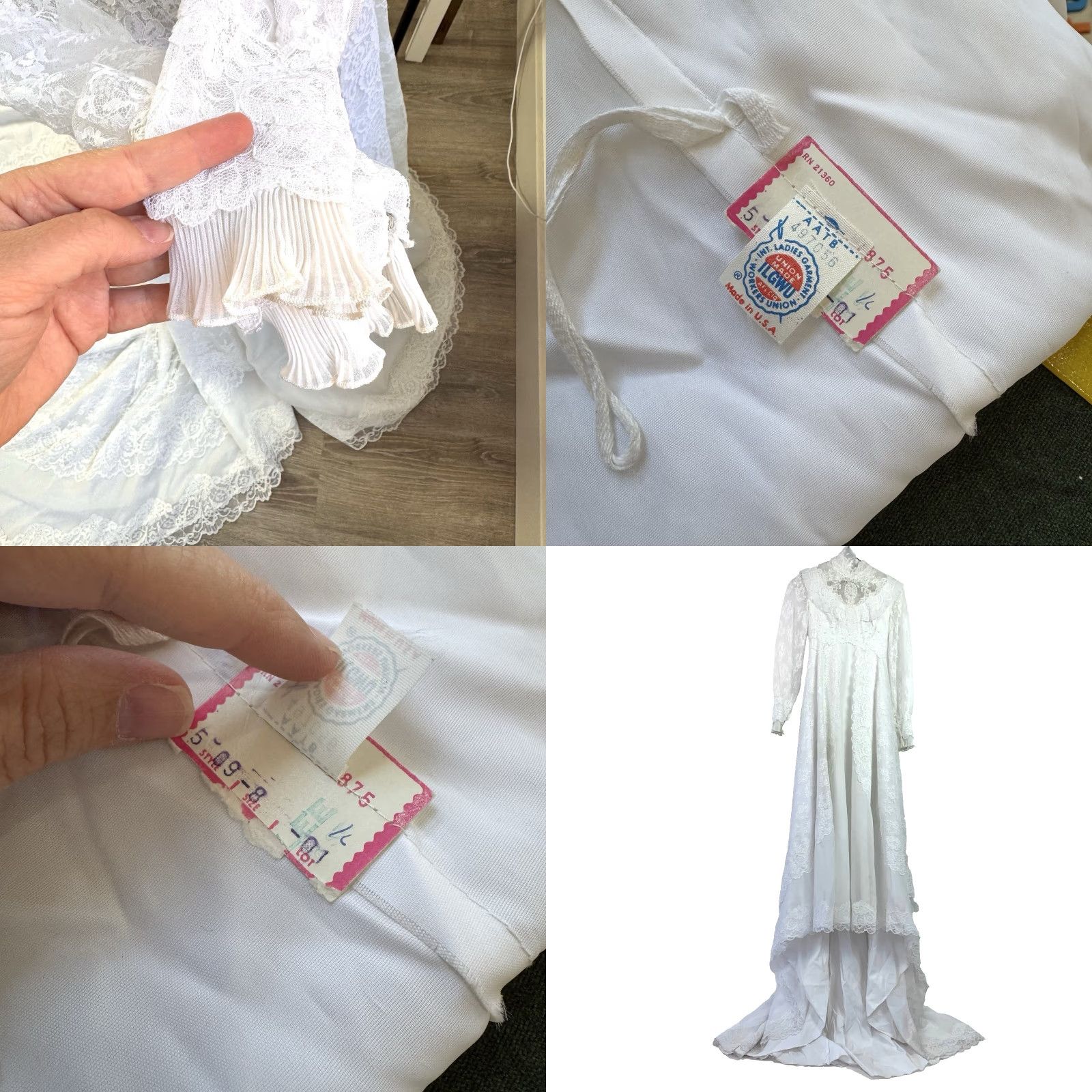 Vintage VINTAGE Union Made White Lace Victorian Boho High Neck Wedding Dress 60s 70s 8 Size ONE SIZE - 9 Thumbnail