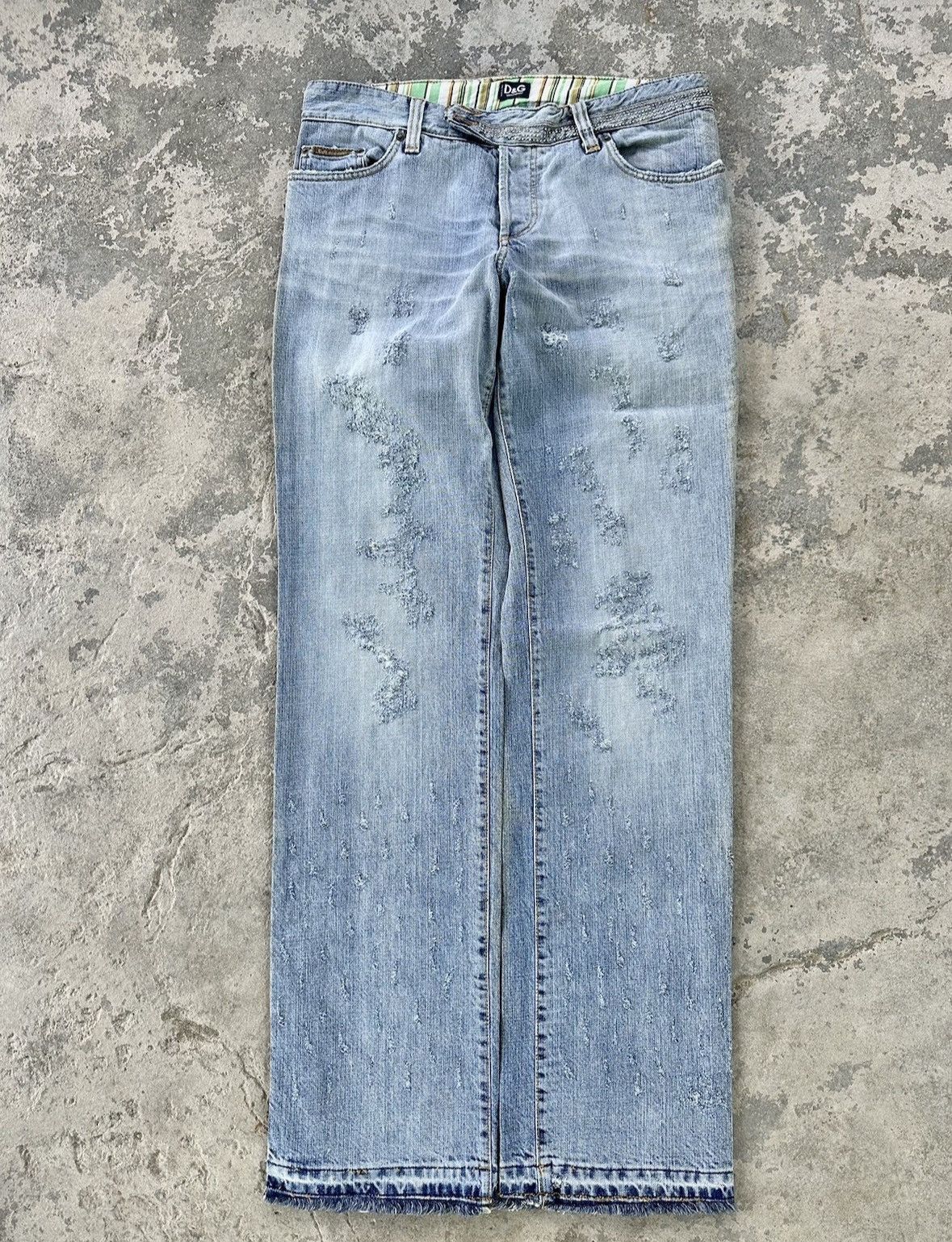 image of Dolce Gabbana x Vintage Distressed Released Hem Denim in Blue, Men's (Size 28)