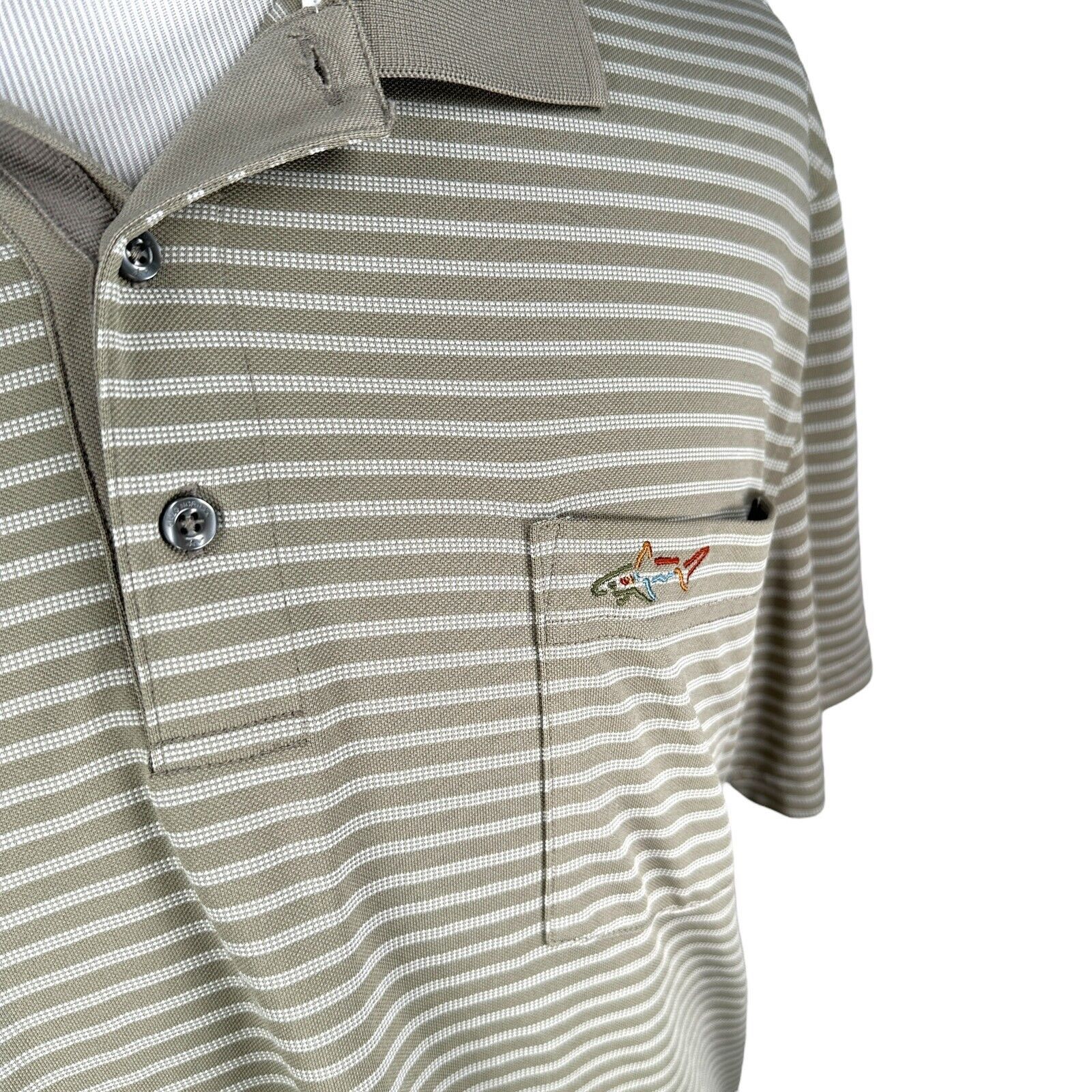 Greg Norman Greg Norman Golf Polo Shirt Men XL Beige Striped Polyester Size US XL / EU 56 / 4 - 2 Thumbnail