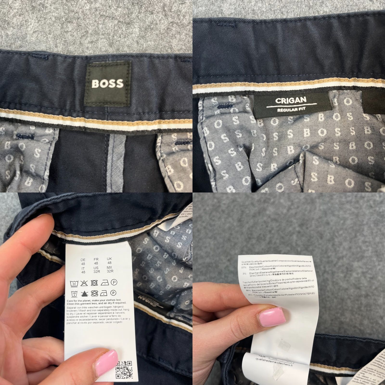 Hugo Boss Hugo Boss Chino Trousers Slim Tapered Fit 32 Blue Stretch Cotton Elasatan 5-Pocket Mens Regular Modern Casual Formal Workwear Pants Size US 32 / EU 48 - 8 Thumbnail