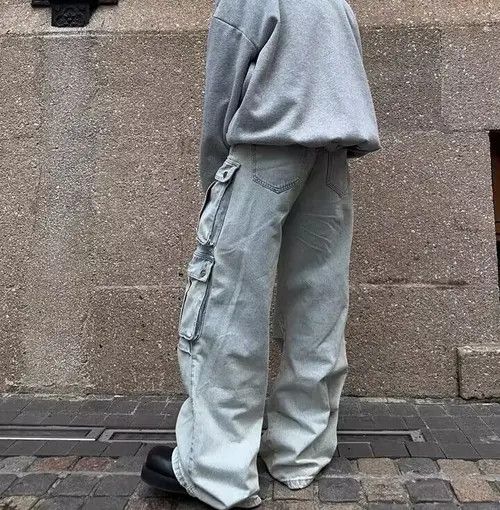 Japanese Brand VIBE Retro multi-pocket workwear wide-leg floor-length jeans Size US 34 / EU 50 - 3 Thumbnail