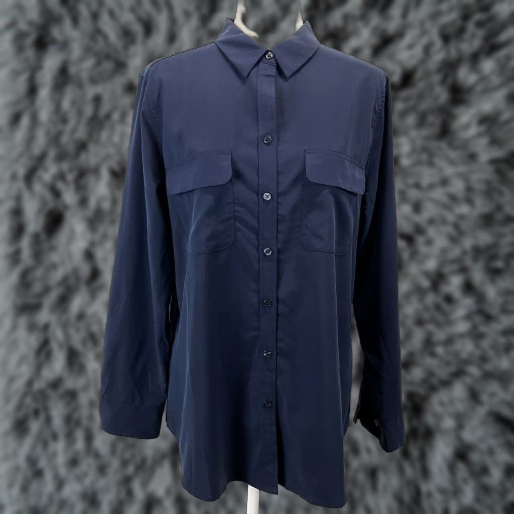 Vintage CHICOS Modal Blend Button Up Blouse Shirt Women's Navy Blue Long Sleeve Size 2 Size XS / US 0-2 / IT 36-38 - 1 Thumbnail