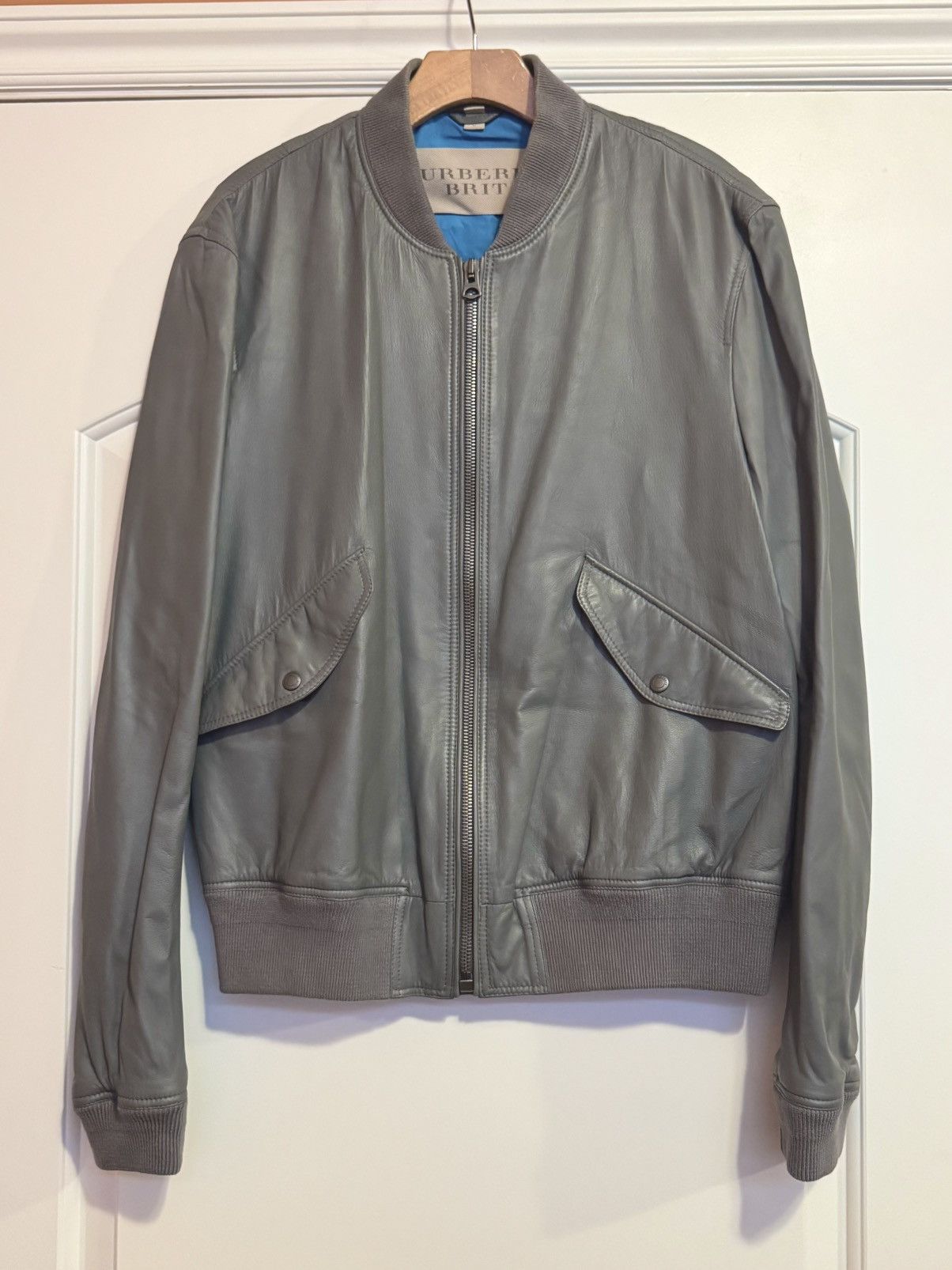 Burberry Burberry Brit Lamb Leather Grey Bomber Jacket Size Large Size US L / EU 52-54 / 3 - 1 Thumbnail