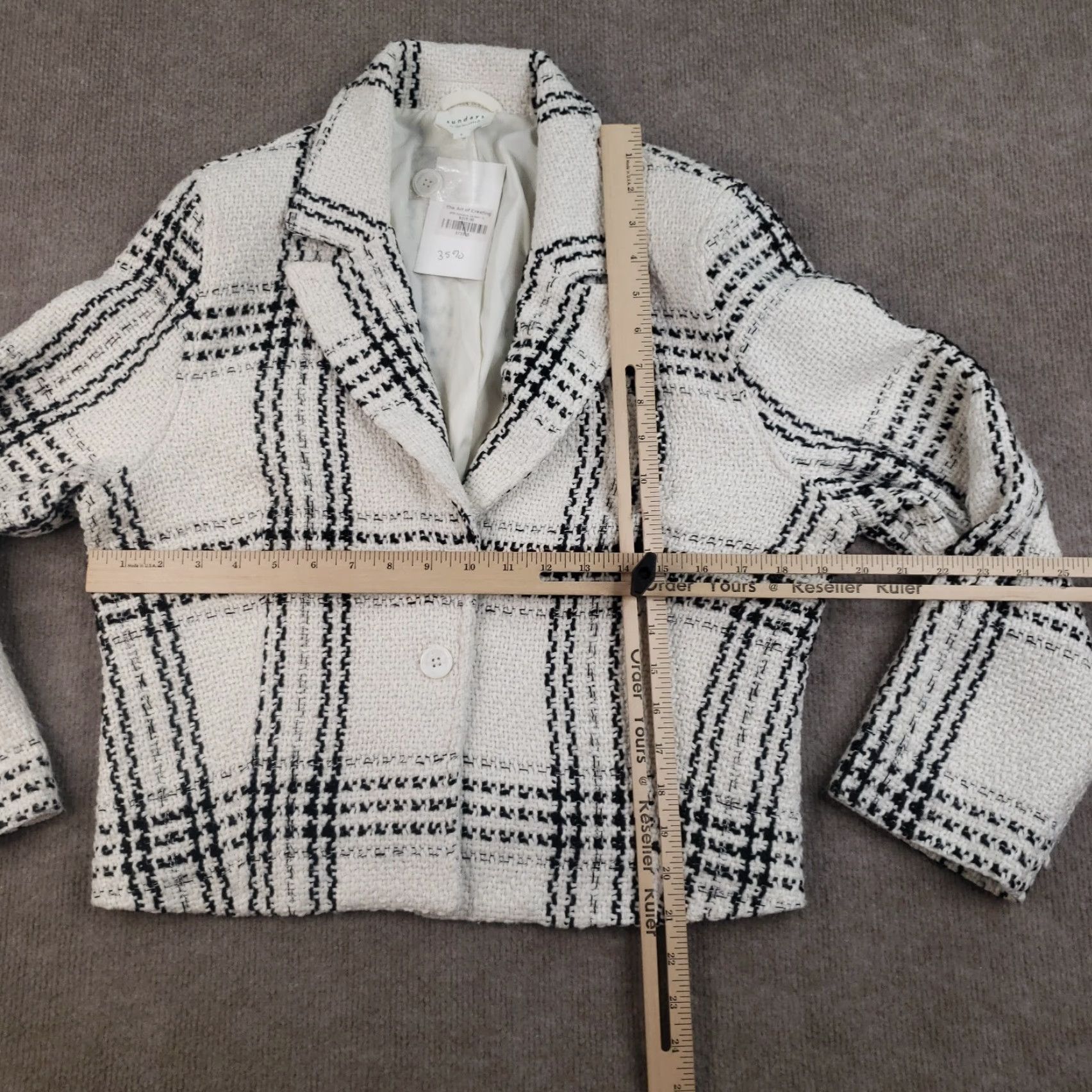 Area We are Sundays Jacket Women Large Black White Plaid Coat Short Knit Lined Size 36" / US 14 / IT 50 - 2 Thumbnail