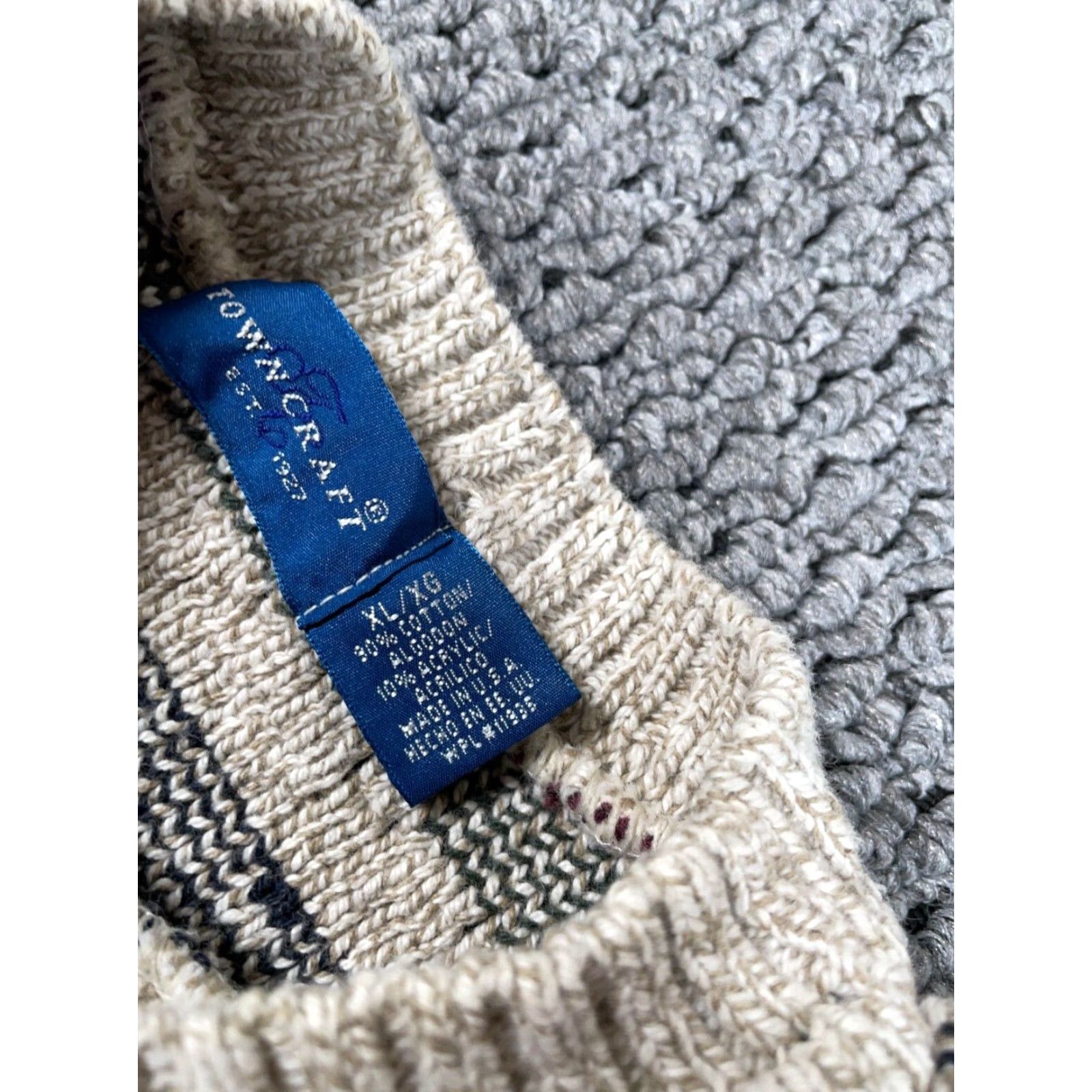 Vintage VINTAGE Towncraft 90s Geometric Pattern Sweater Adult XL Gray Chunky Knit Heavyweight Mens Size US XL / EU 56 / 4 - 3 Thumbnail