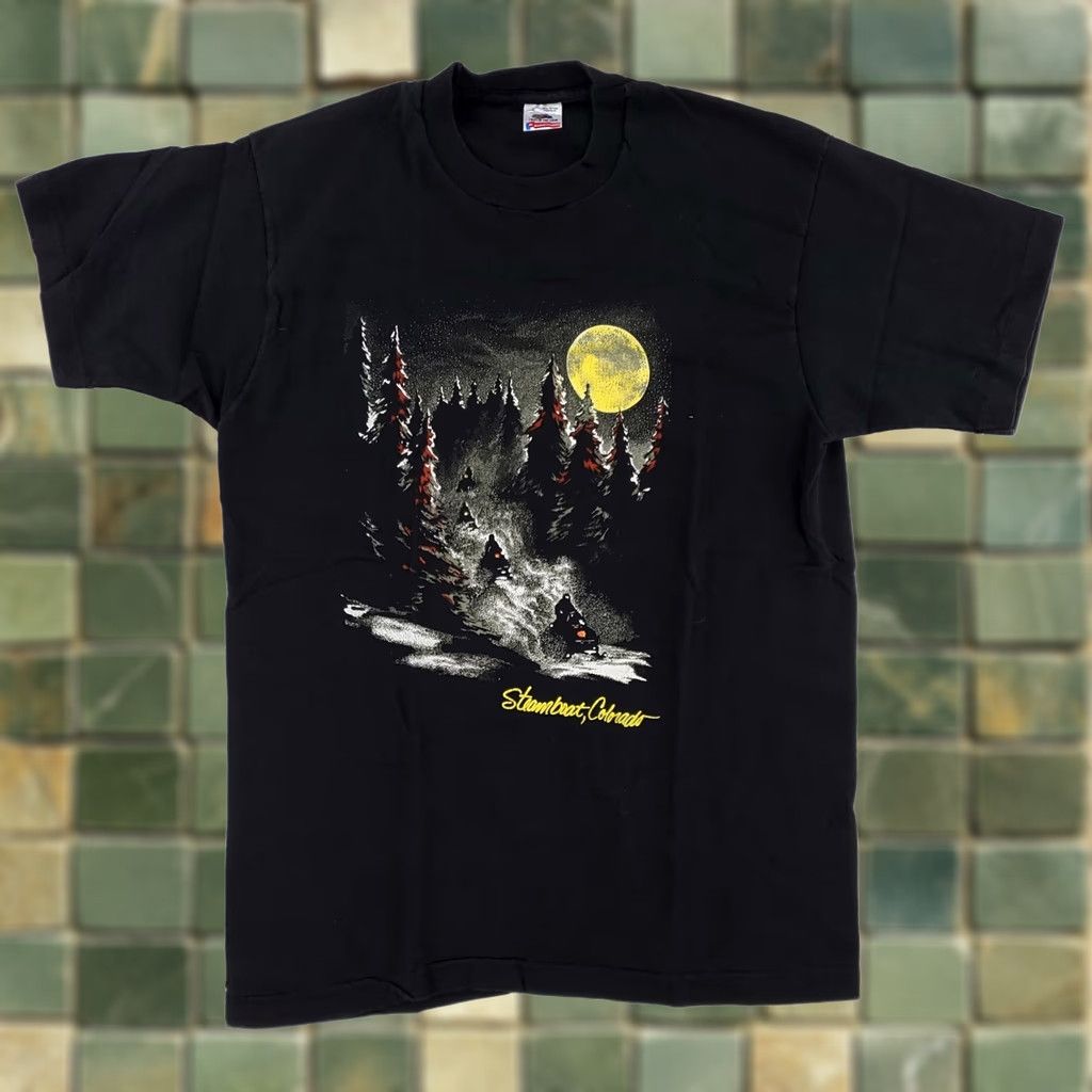 Fruit Of The Loom VINTAGE Steamboat Co Snowmobile VTG 90s Single Stitch T Shirt Black Made USA Mens L Size US L / EU 52-54 / 3 - 1 Thumbnail
