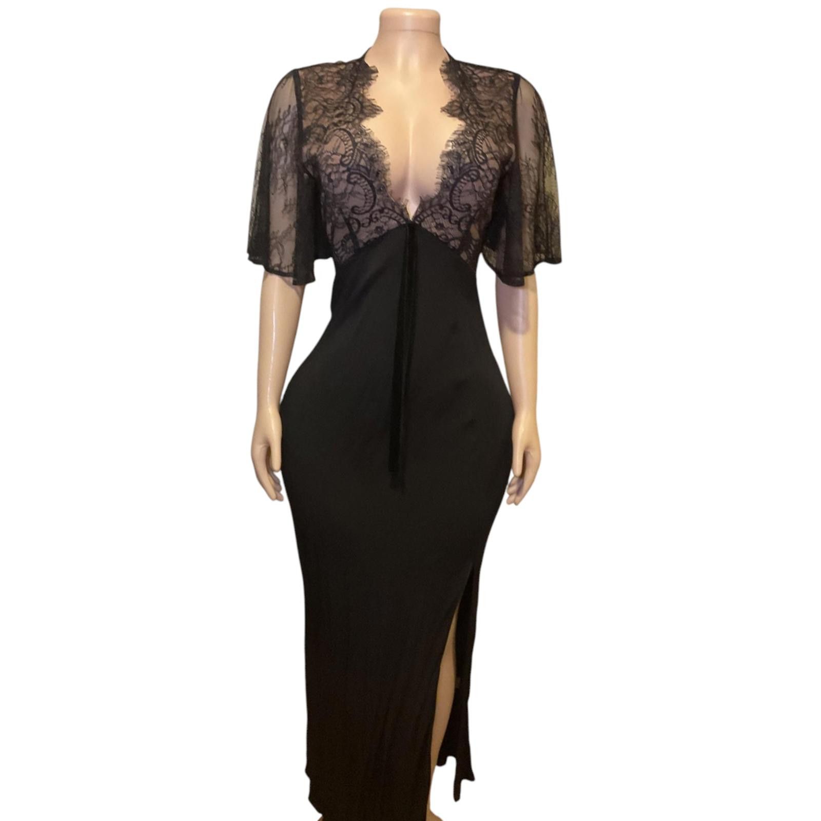 Rumored Black Lace Verona Maxi Slip DressLong Sleeve Formal
